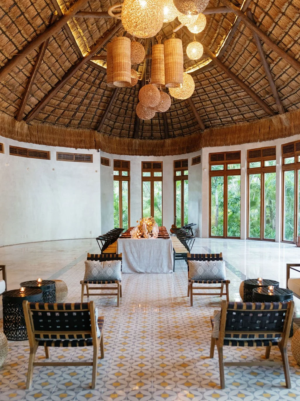 Bohemian reception design at Belmond Maroma wedding