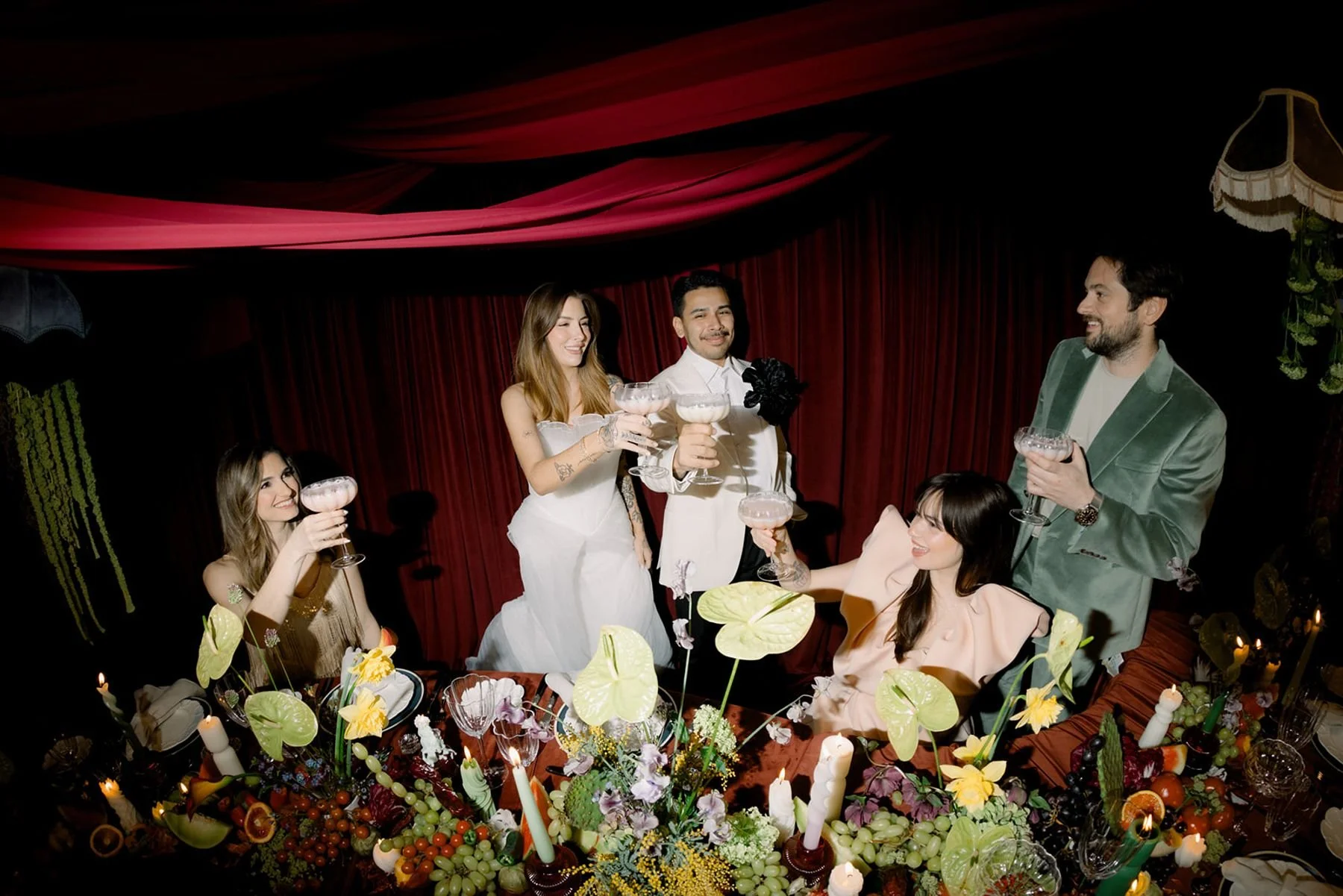 Cool Red-Draped Intimate Wedding Dinner at Chateau Nouvelle by Texas Wedding planner Epoch Co