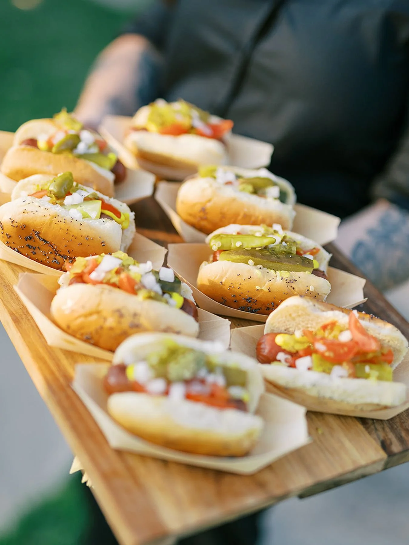 Mini Chicago Dog appetizers for Baseball Cub Fan Wedding