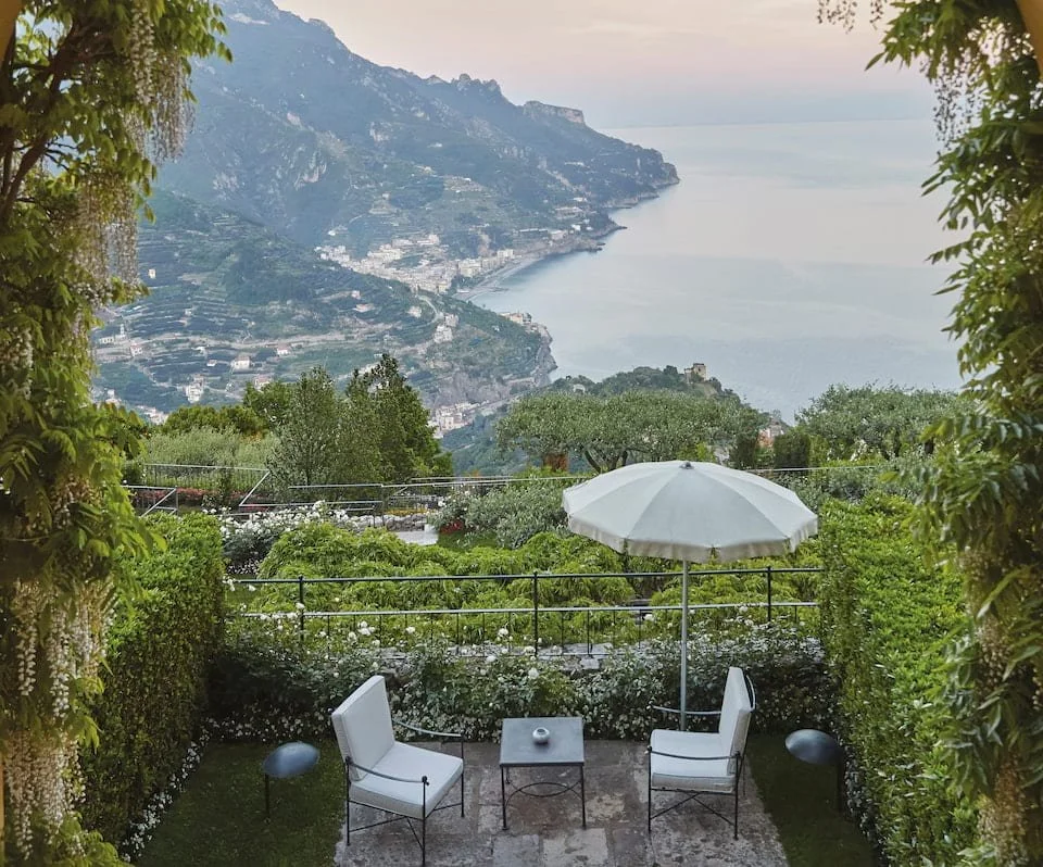 Hotel patio overlook beautiful wedding location in Italy