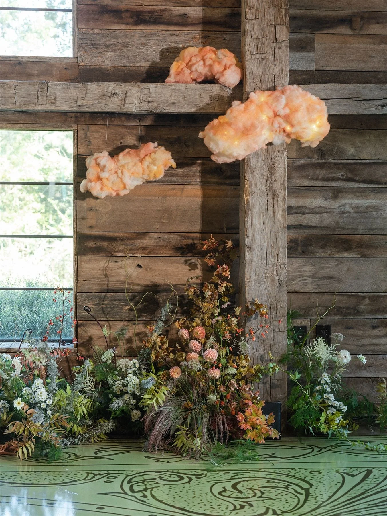 Anime inspired cloud installation with woodland florals wedding inspiration