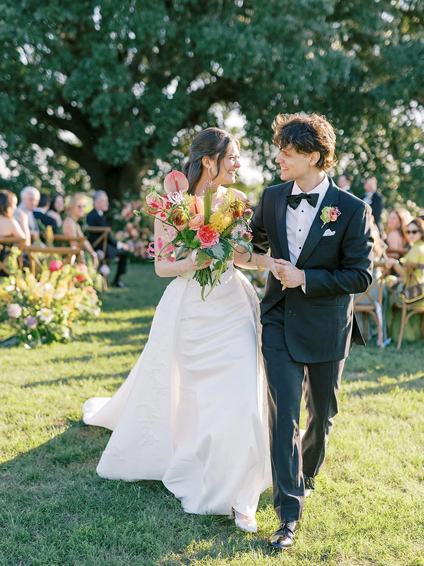 Outdoor Ceremony with colorful bridal bouquet in South Carolina