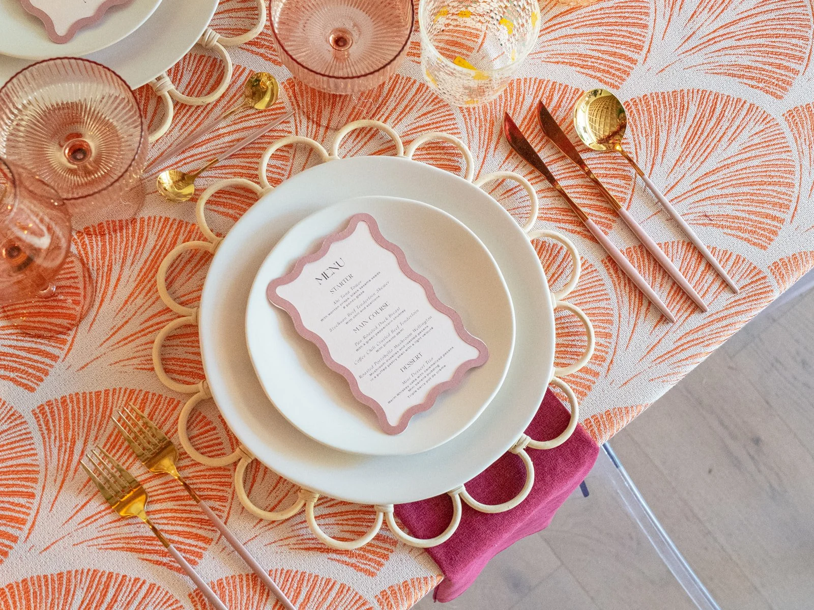 Wedding Tabletop Design for Mexico Wedding by Destination Wedding Planners Epoch Co+ - Coral, Fuschia, Pink, Cream Color Palette for a tropical beachfront wedding design