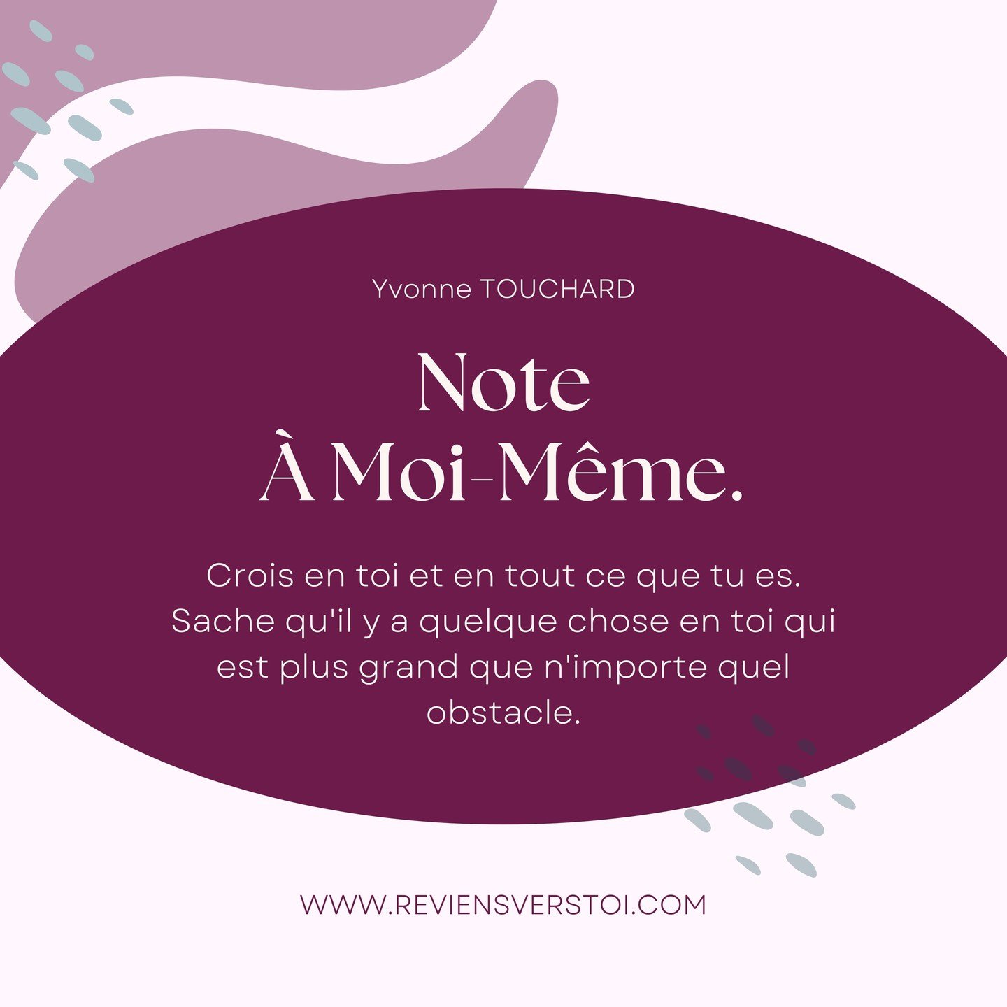 J'ai appel&eacute; mon entreprise Reviens Vers Toi.
Pour se souvenir que toutes les solutions se trouvent &agrave; l'int&eacute;rieur de soi.

Notre corps dans cette incarnation est notre meilleur alli&eacute; et Revenir Vers Soi c'est se connecter &