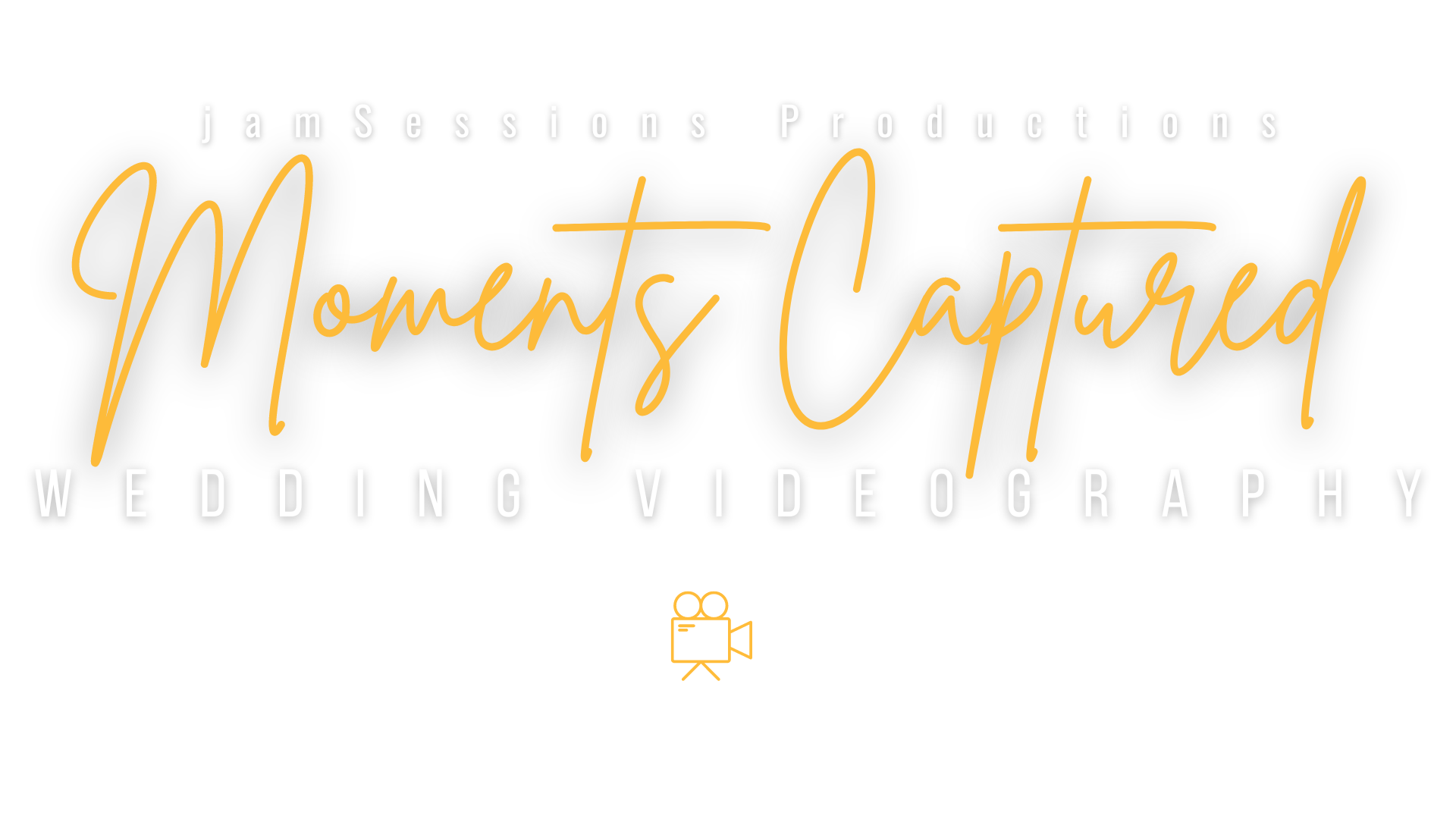 Logo design for "Moments Captured Wedding Videography" by jamSessions Productions, with artistic text and a camera icon backdrop.
