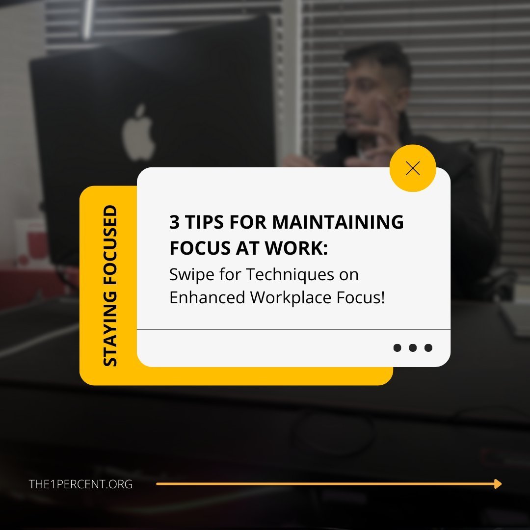 Swipe left for three game-changing tips on staying focused at work. ✏️ From mindfulness techniques to workspace optimization, these insights will supercharge your productivity and help you conquer any task with laser-sharp focus. Let's elevate your w