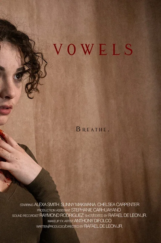 A young woman clutches her throat on the poster for Vowels
