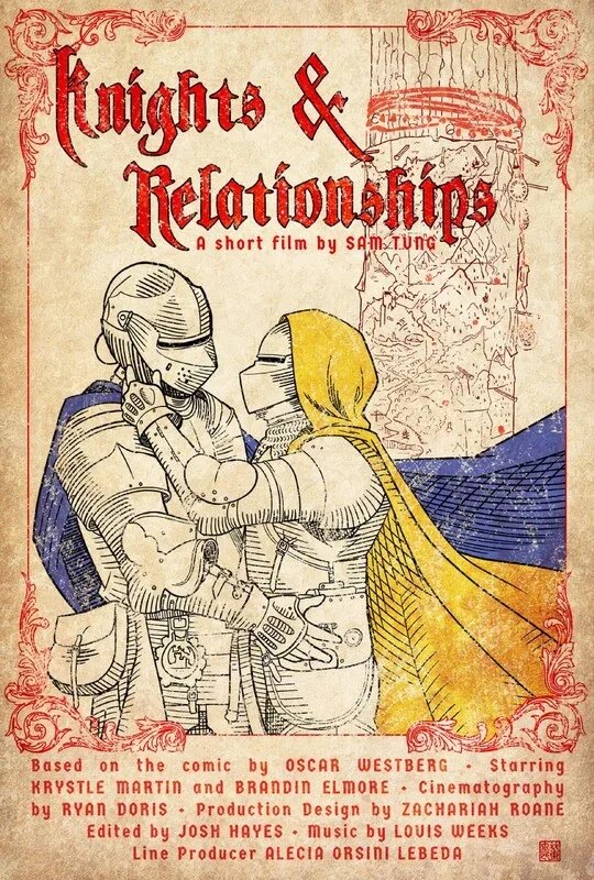 Two knights embracing on the medieval style Knights and Relationships poster