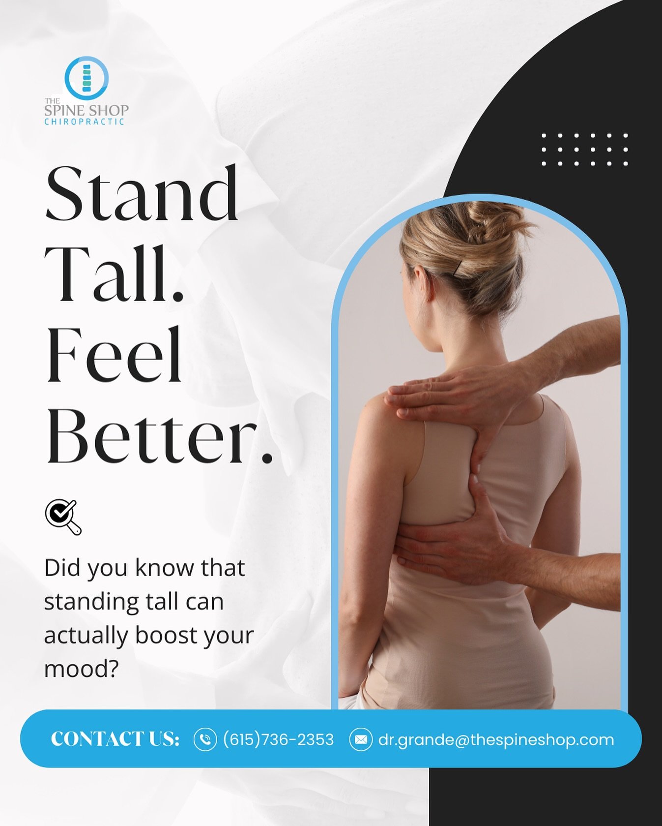 💡 Fun Fact Friday: Did you know that standing tall can actually boost your mood?

When your spine is aligned and you&rsquo;re standing tall, it sends signals of confidence, improves energy, and reduces tension.

It&rsquo;s one more reason to take ca