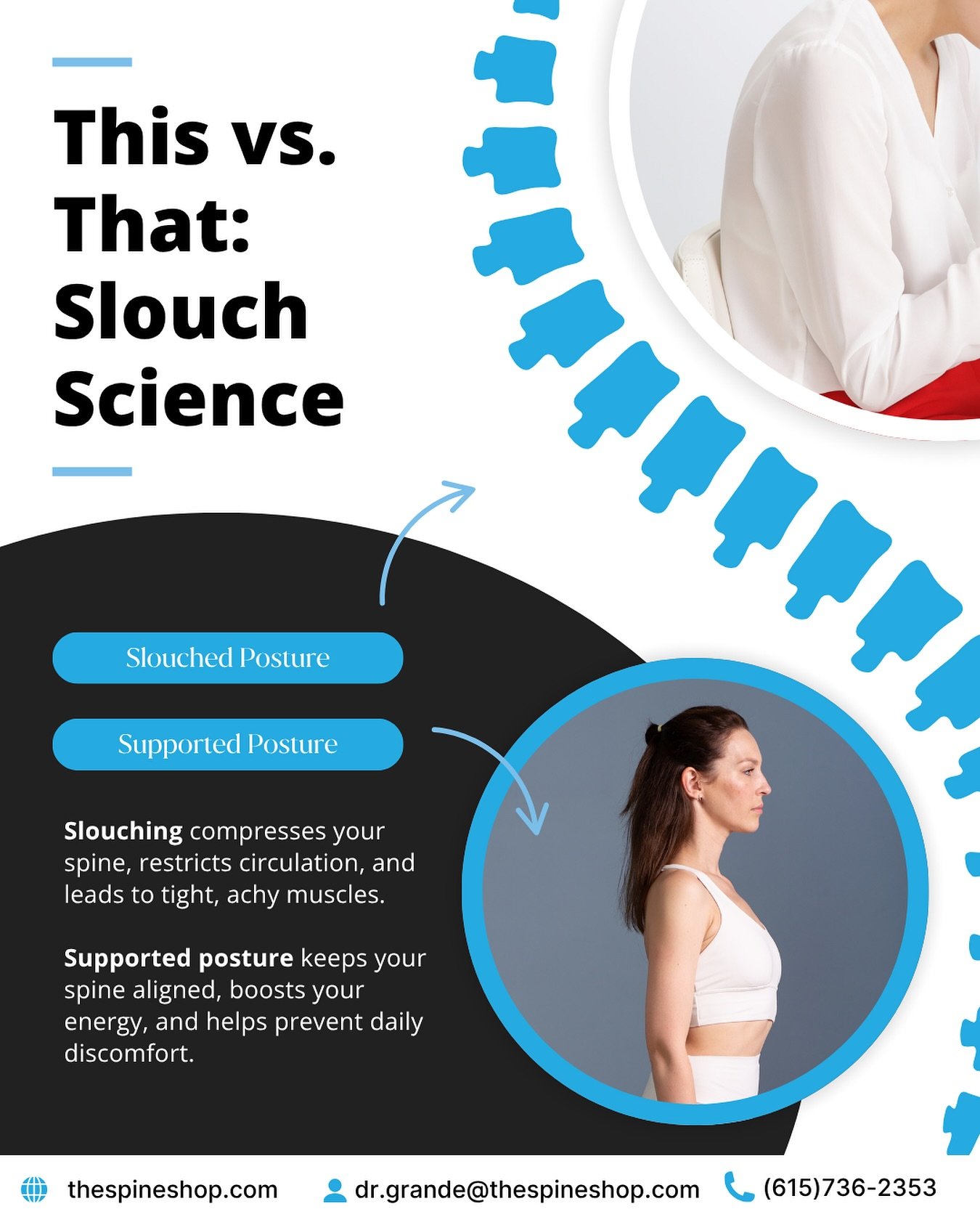 Slouching might feel harmless, but it compresses your spine, restricts circulation, and leads to tight, achy muscles.

Supported posture, on the other hand, keeps your spine aligned, boosts your energy, and helps prevent daily discomfort.

Your postu