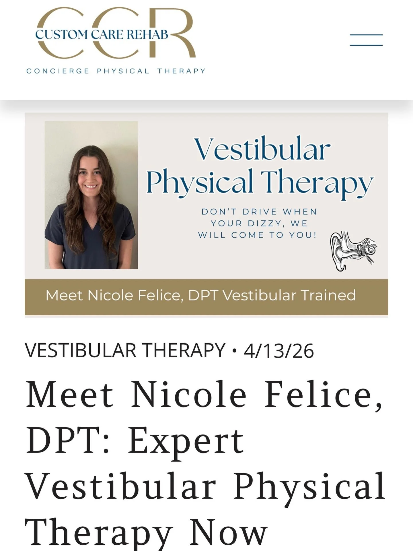 Stop spinning and start healing. 🌀✨
We are so excited to announce that Nicole Felice, DPT, is joining the Custom Care Rehab team this May!
If you&rsquo;ve ever dealt with vertigo, BPPV, or that lingering &ldquo;fog&rdquo; after a concussion, you kno