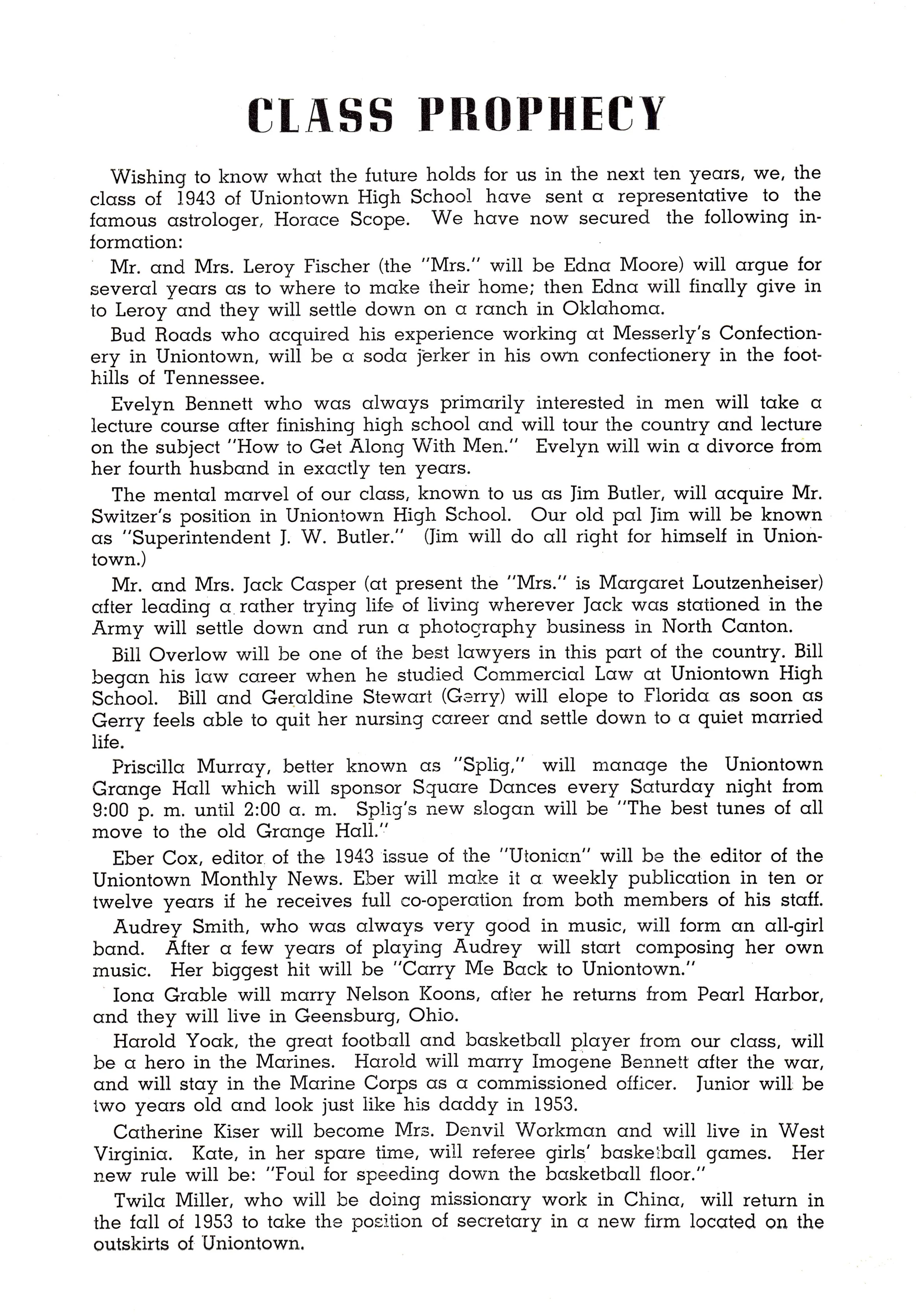 1943 Graduating Class Prophecy