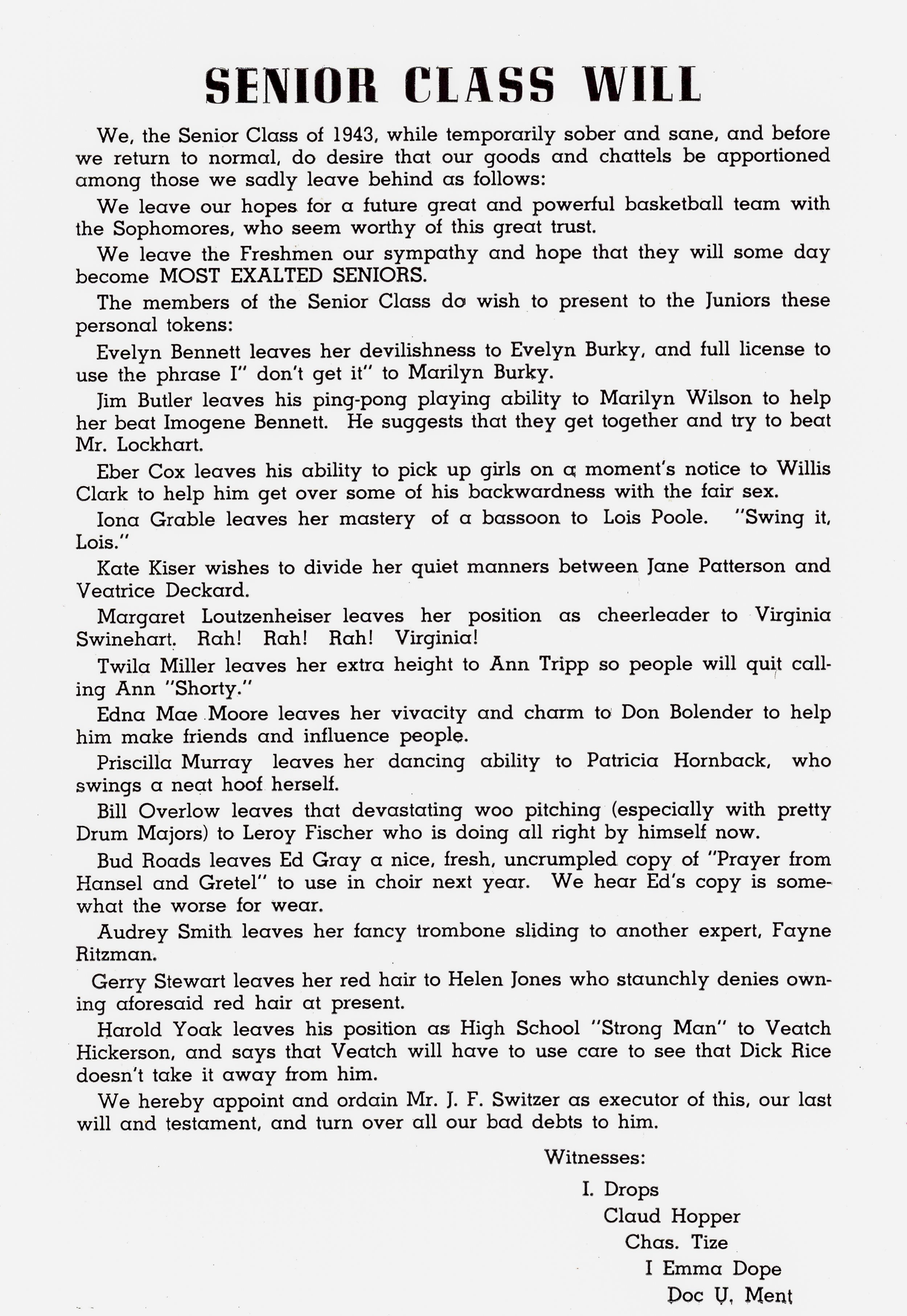 What the Class of 1943 will do...