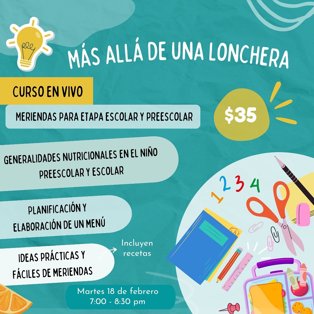 ✨ &ldquo;M&aacute;s All&aacute; de una Lonchera&rdquo; ✨

📌 Un curso dise&ntilde;ado para padres, cuidadores y docentes que desean aprender a preparar sobre ideas pr&aacute;cticas de meriendas para ni&ntilde;os en etapa preescolar y escolar.

📅 Fec
