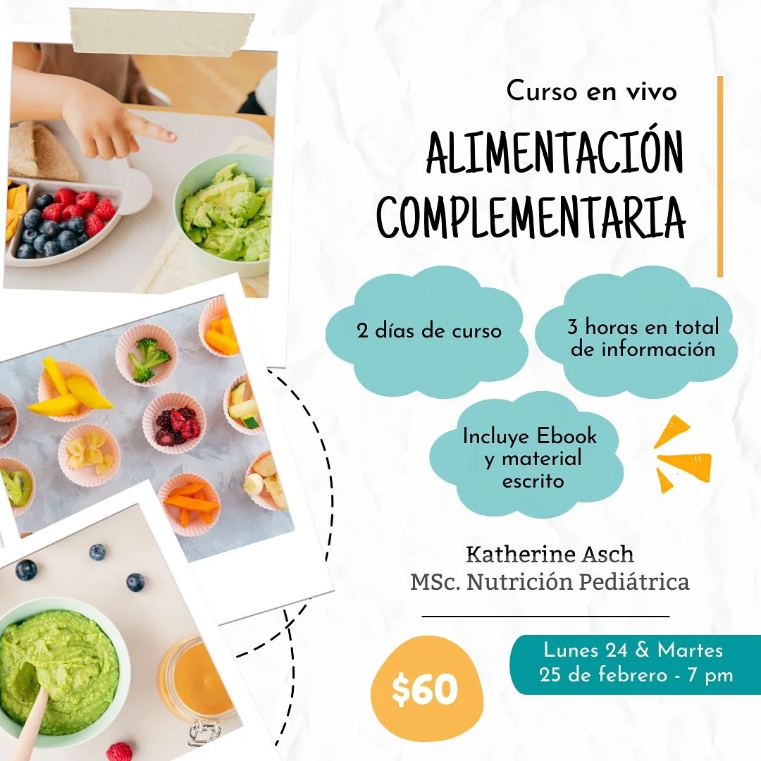 Iniciamos febrero con curso virtual en vivo de alimentaci&oacute;n complementaria 🥰

El curso tendr&aacute; una duraci&oacute;n de 3 horas que ser&aacute;n divididas en dos d&iacute;as ➡️ lunes 24 y martes 25 de febrero 🙂

⏰Horas ➡️ 7:00 - 8:30 pm 
