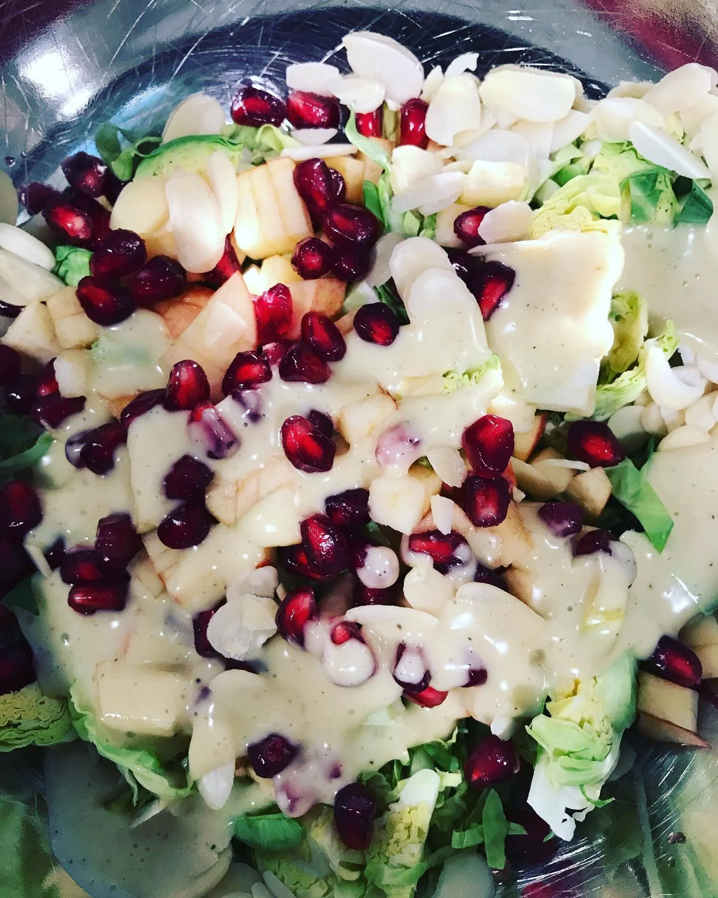 #vegan#glutenfree#brusselssprouts#salad 💕 nice sunny day to walk around town and shop, support the small businesses!  Stop in for a #vegan#glutenfree#funfetti bar sample! 😋 I’m already taking Christmas orders, remember if there’s someth