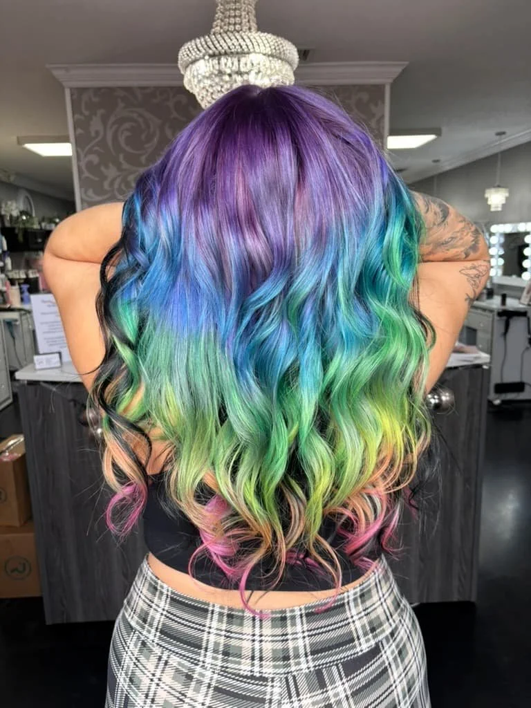 Soft blonde balayage, Styles in Hollywood waves.