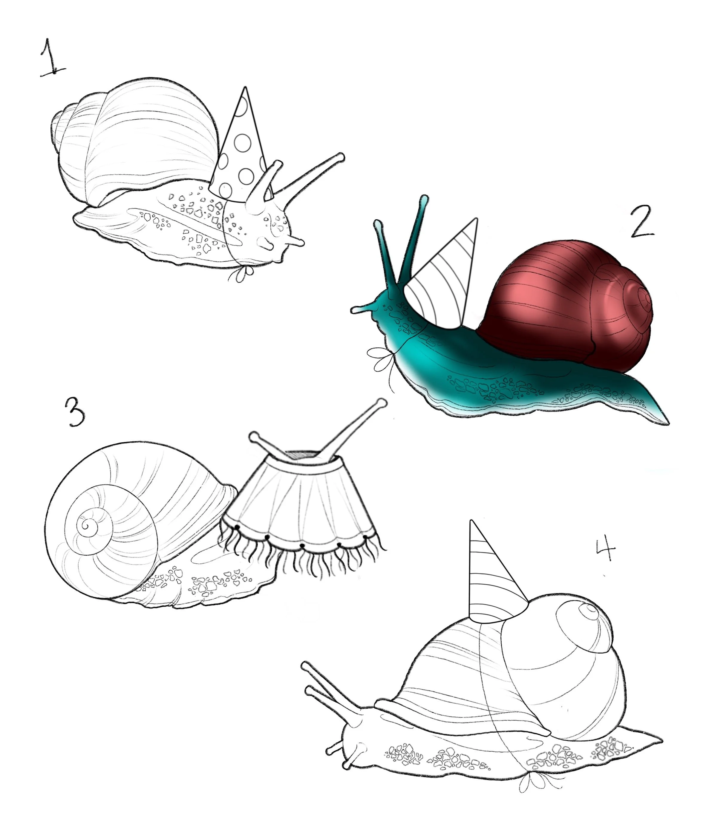 party snails - choice of colors or b&g