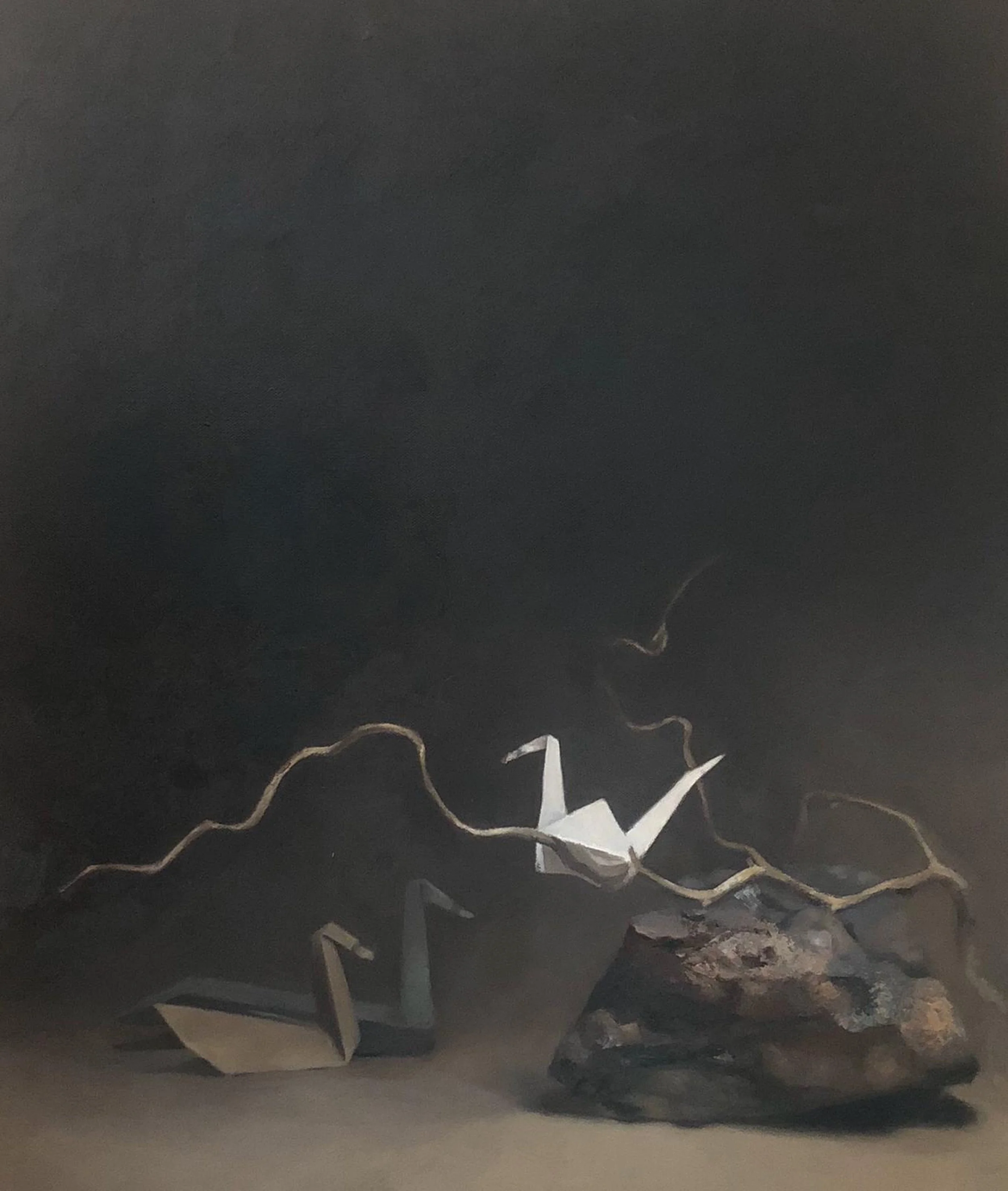 Paper swans, oil on canvas, 60 × 50 cm
