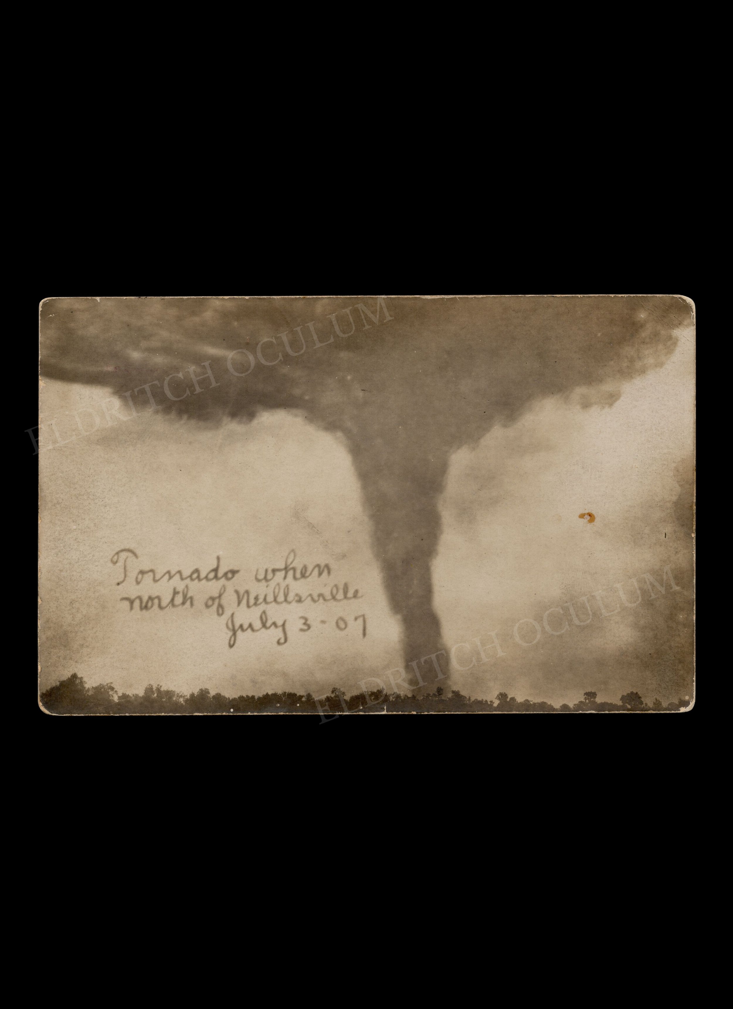 “This card will show you the terrible tornado that was so near our place”, Real-Photo Postcard, c. 1907