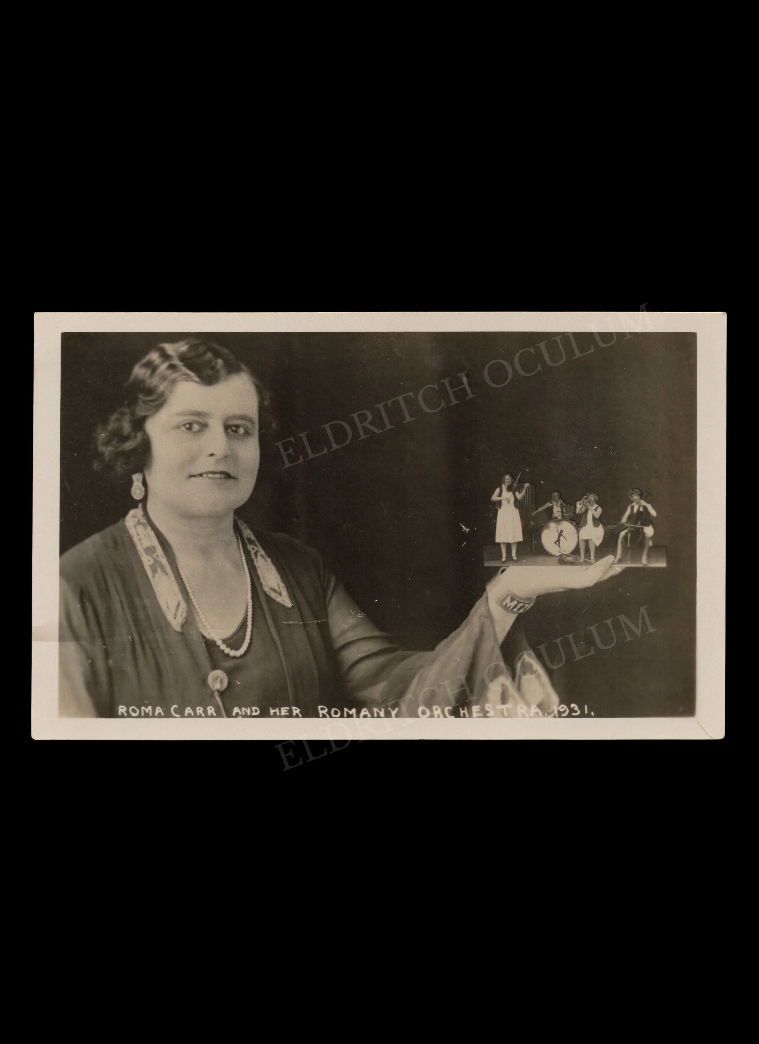 Roma Carr and Her Romany Orchestra, Trick Photography, real-photo postcard, c. 1931