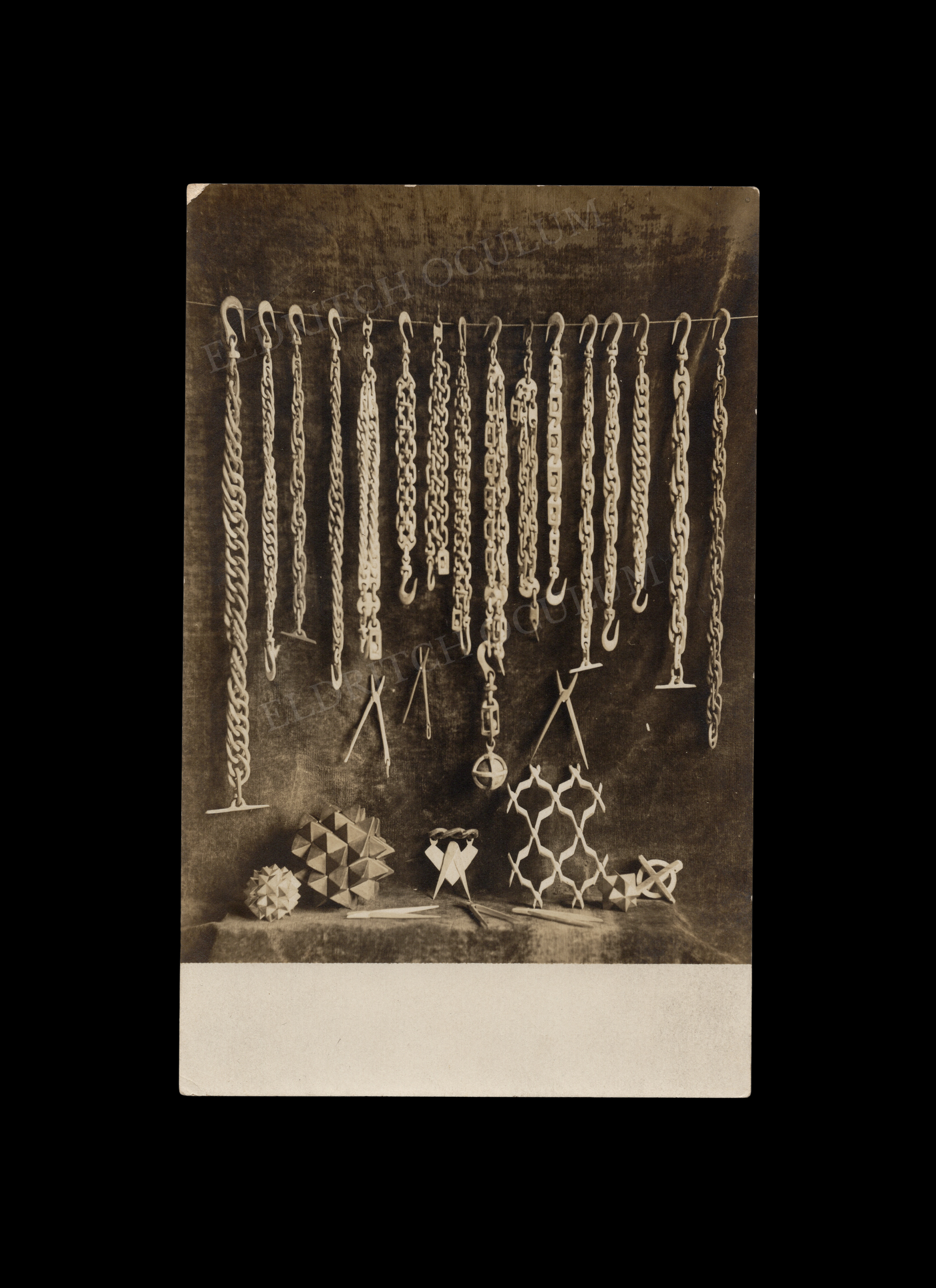 Folk Art Wooden Whimsies: Chains, Polyhedrons, and Other Geometric Forms, real-photo postcard, c. 1910