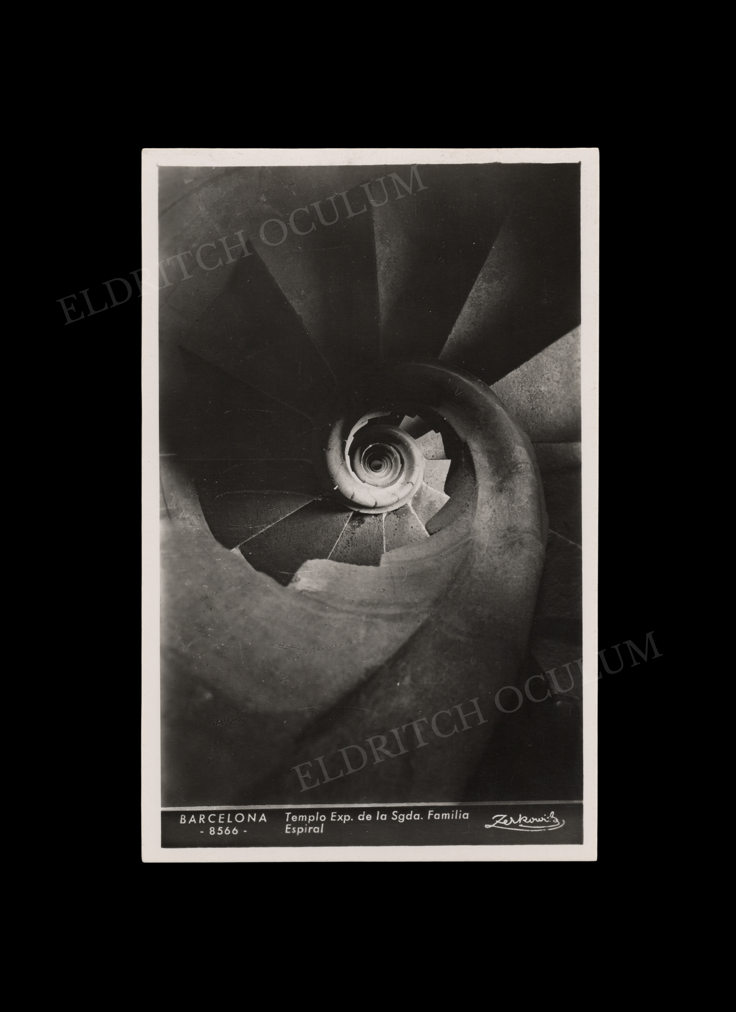 Antoni Gaudí's Spiral Staircase in Sagrada Família, Barcelona, by Adolf Zerkowitz, real-photo postcard, c. 1930