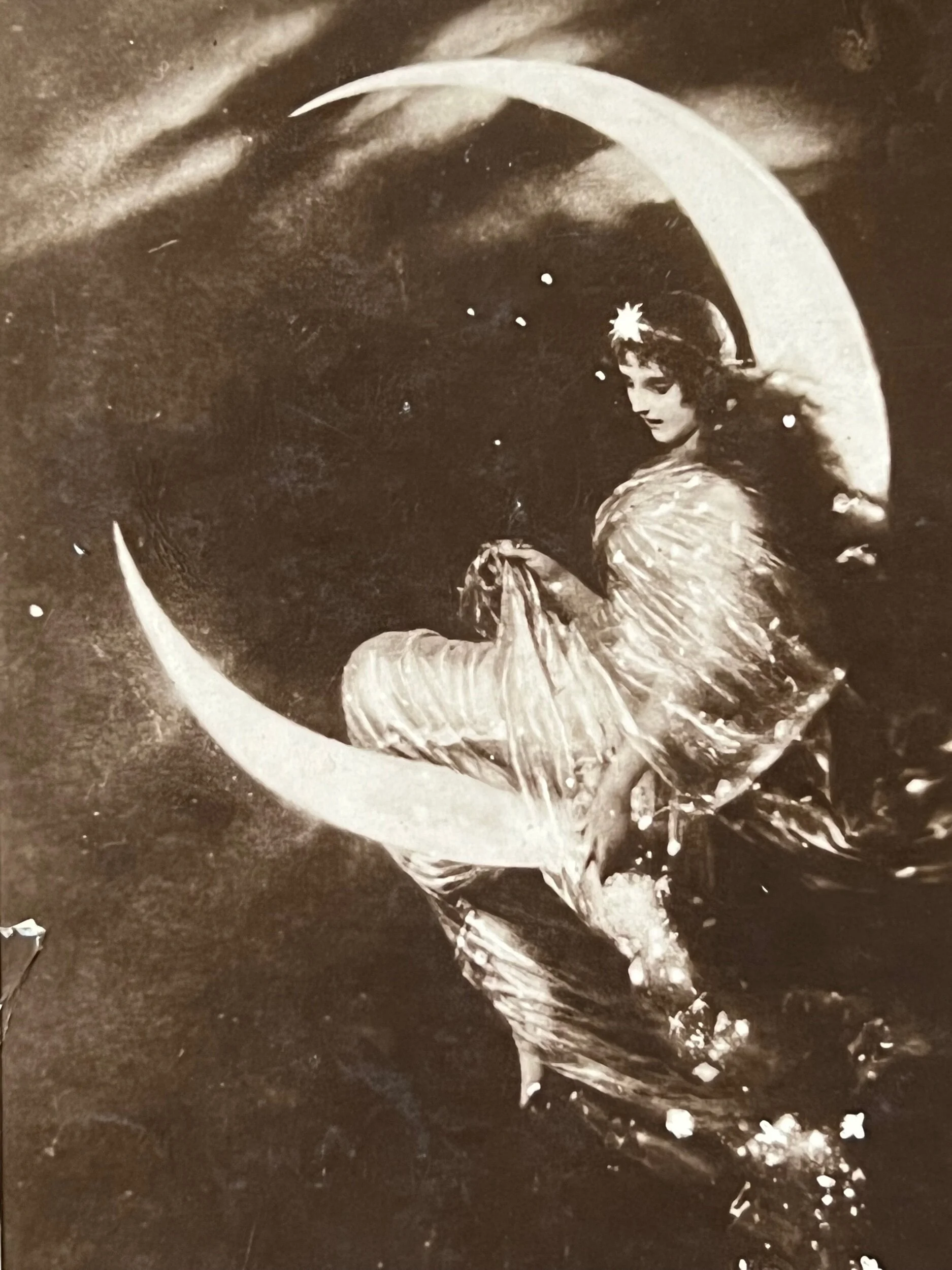 antique woman moon real photo postcard