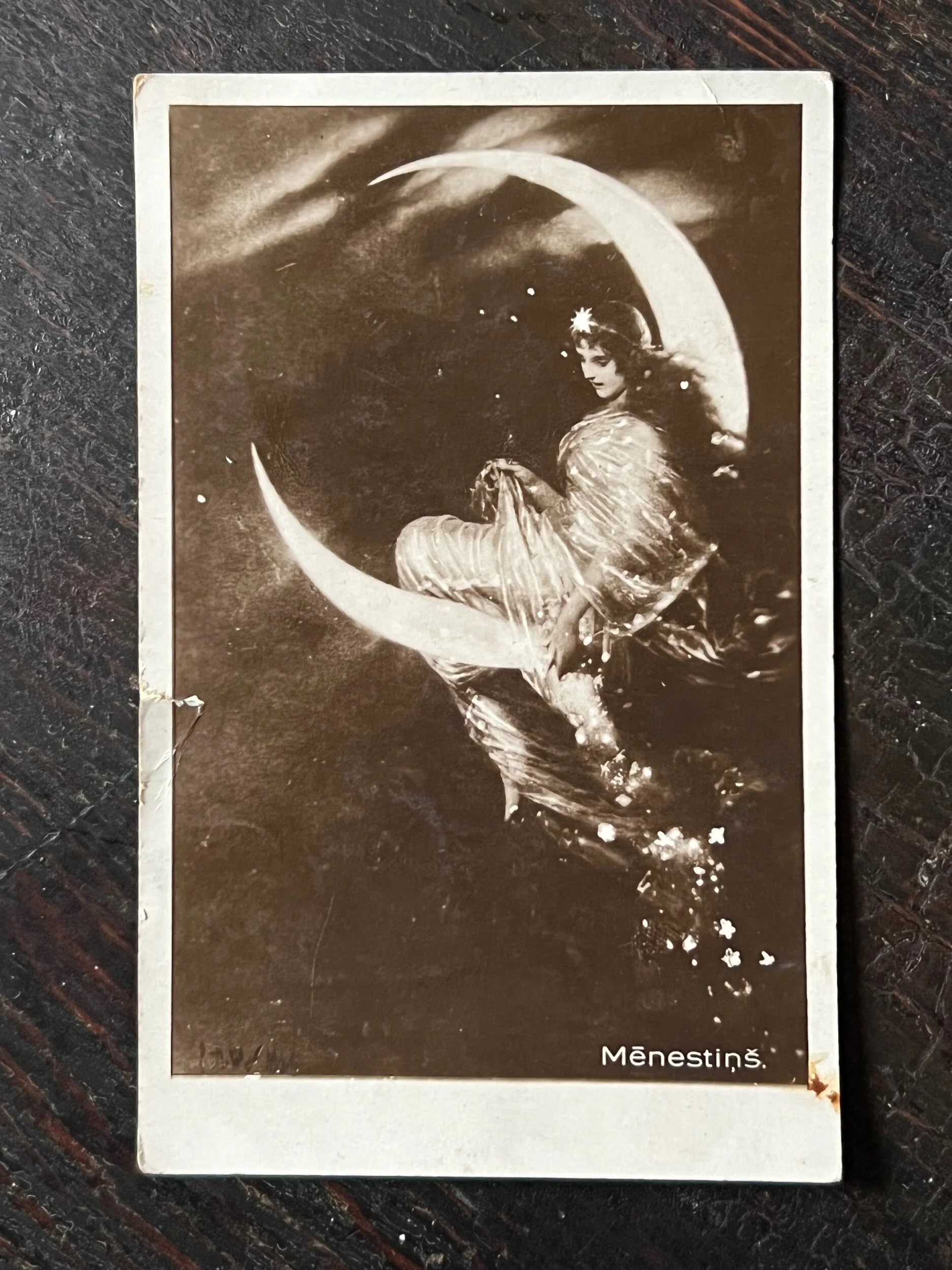 antique woman moon real-photo postcard rppc