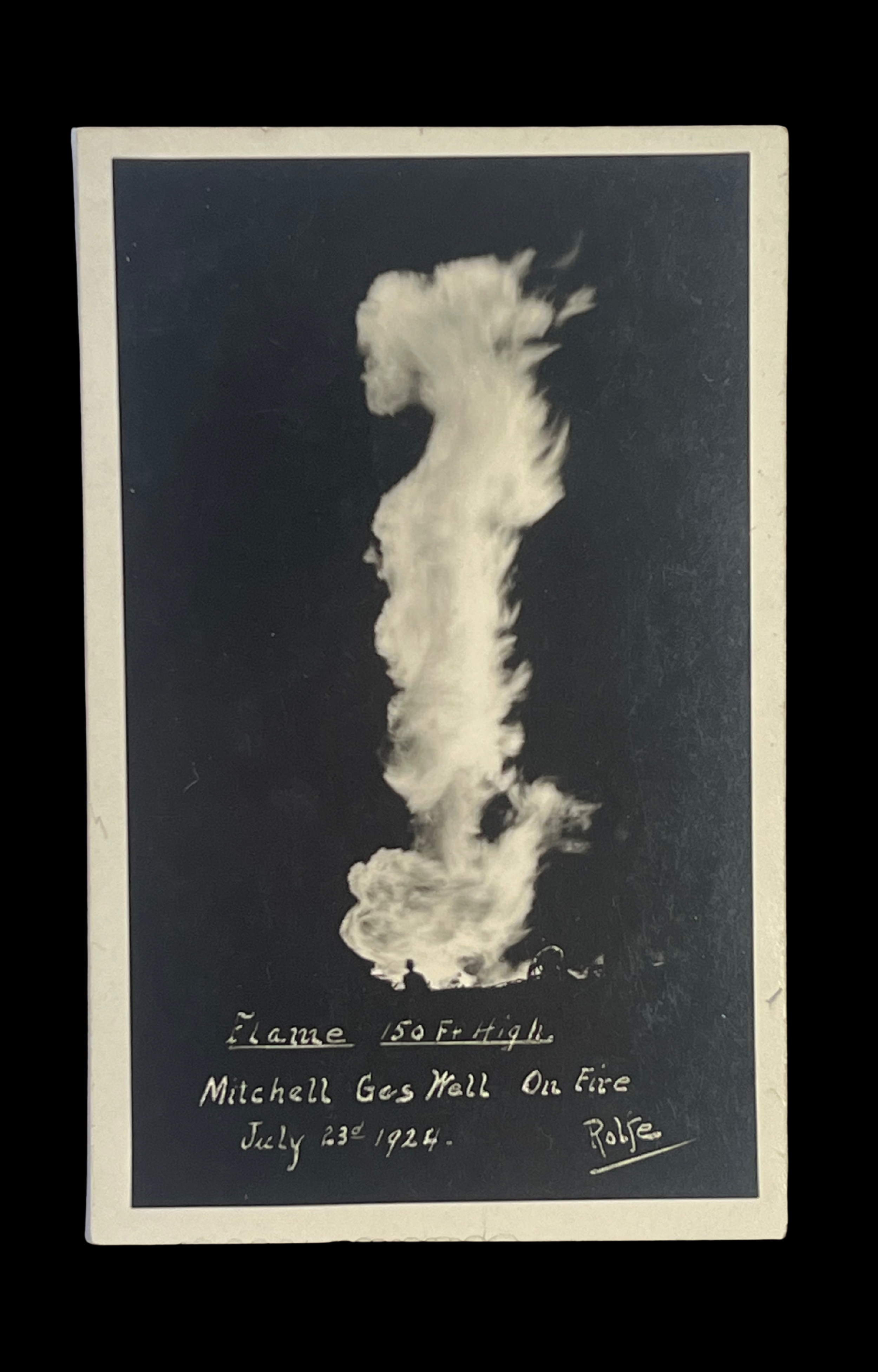 Gas Wall Fire, Mitchell Ranch - Burned for 1 Month, Real-Photo Postcard, c. 1924