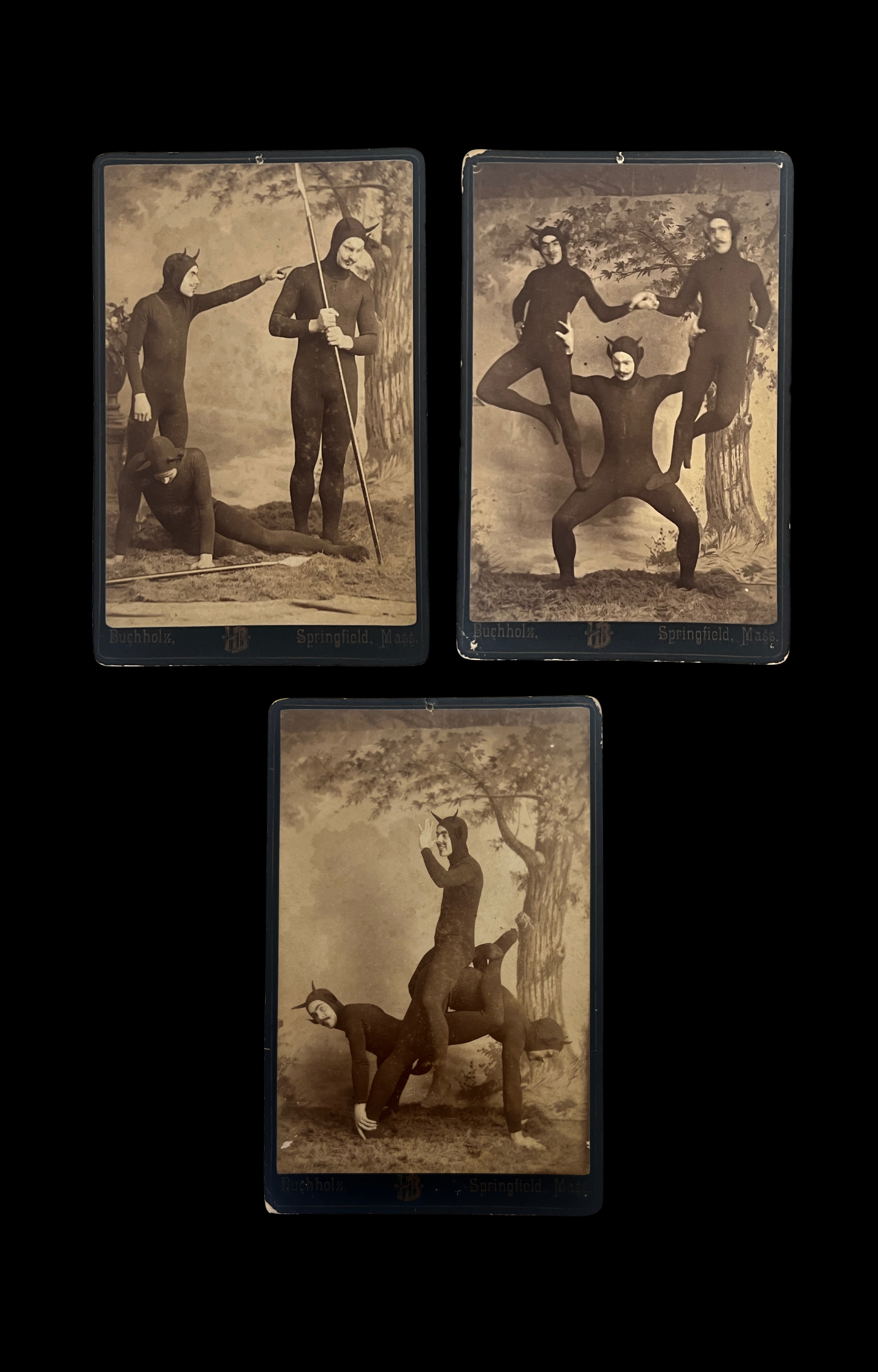 Set of 3 ~ Extraordinary Devil Acrobats/Stage Performers Cabinet Cards