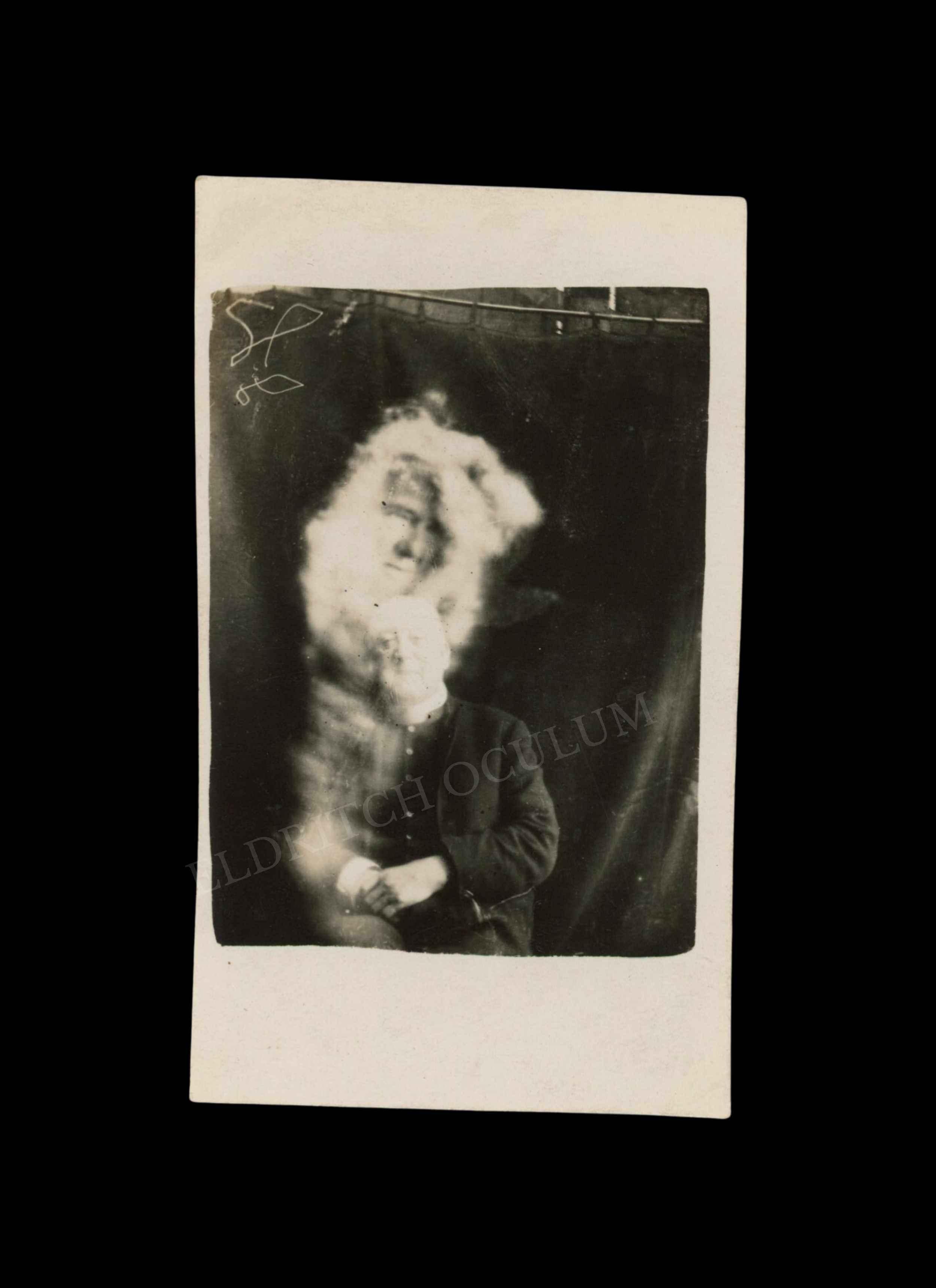 RESERVED - Spirit Photograph (with Spirit Writing), by William Hope (Crewe Circle), real-photo postcard, c. 1920
