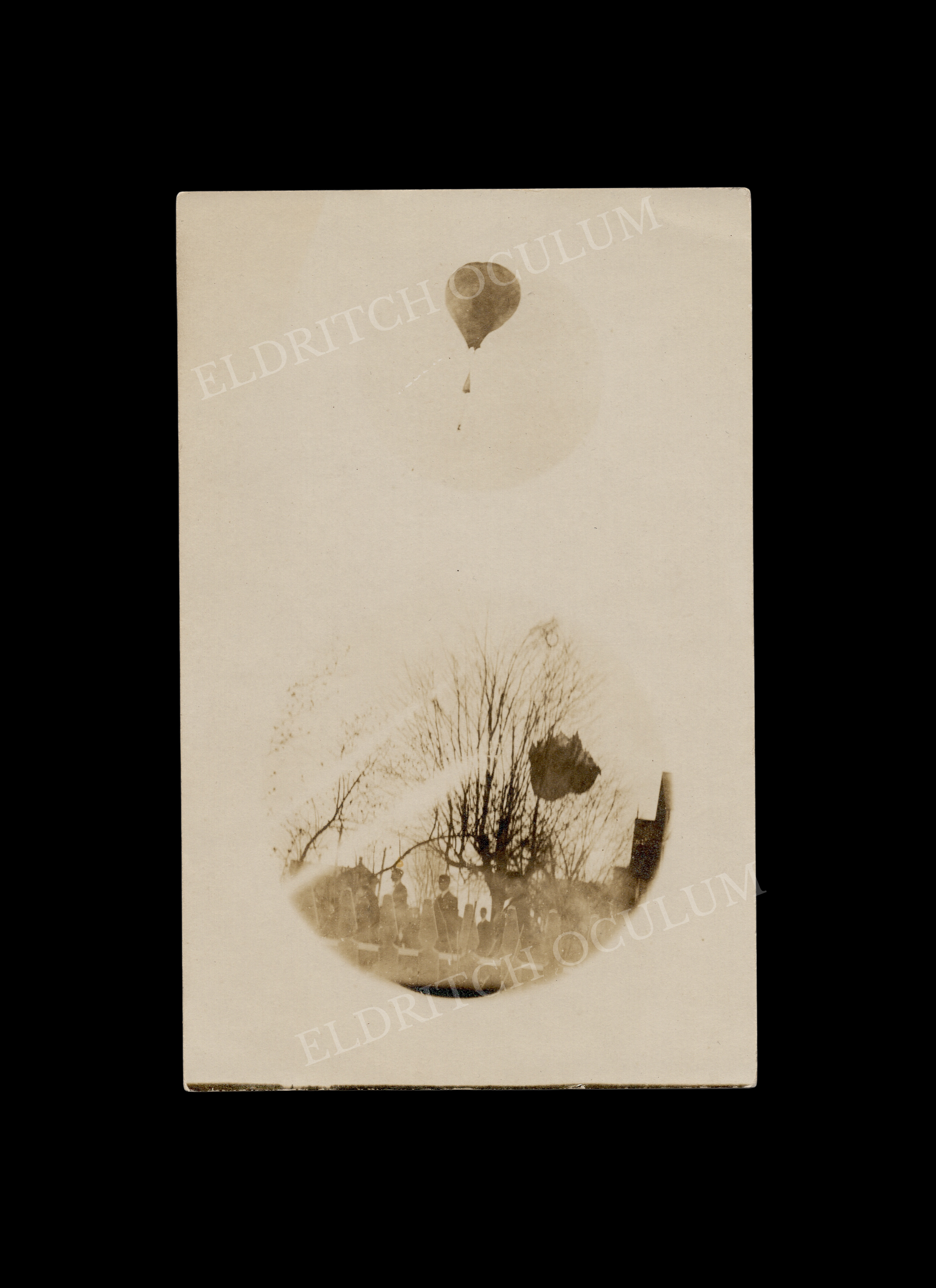 Before and After: Hot Air Balloon Crash into Tree Branches, real-photo postcard, c. 1912
