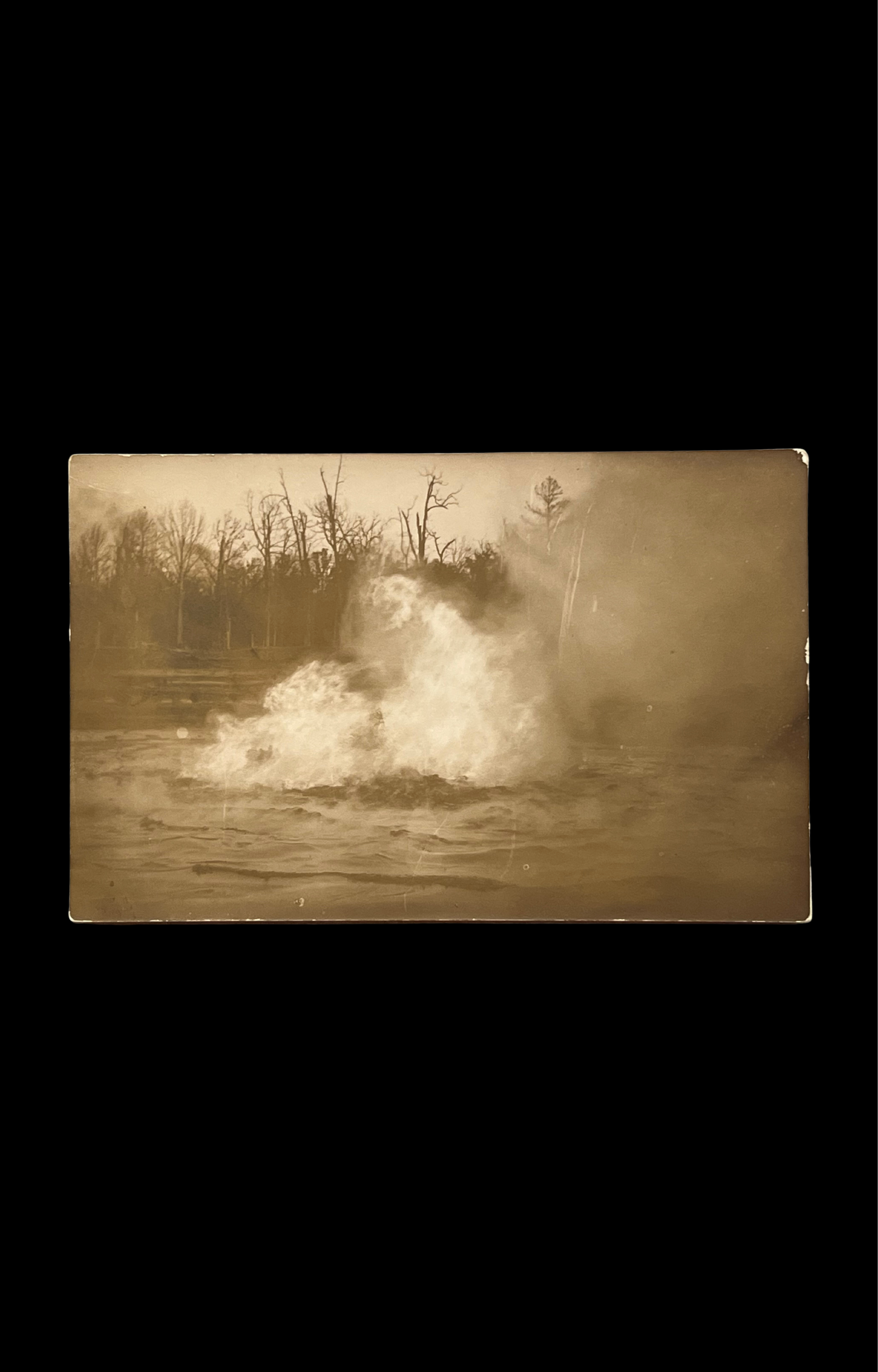 Lake on Fire (Possibly a burning oil well), Real-Photo Postcard, c. 1910's