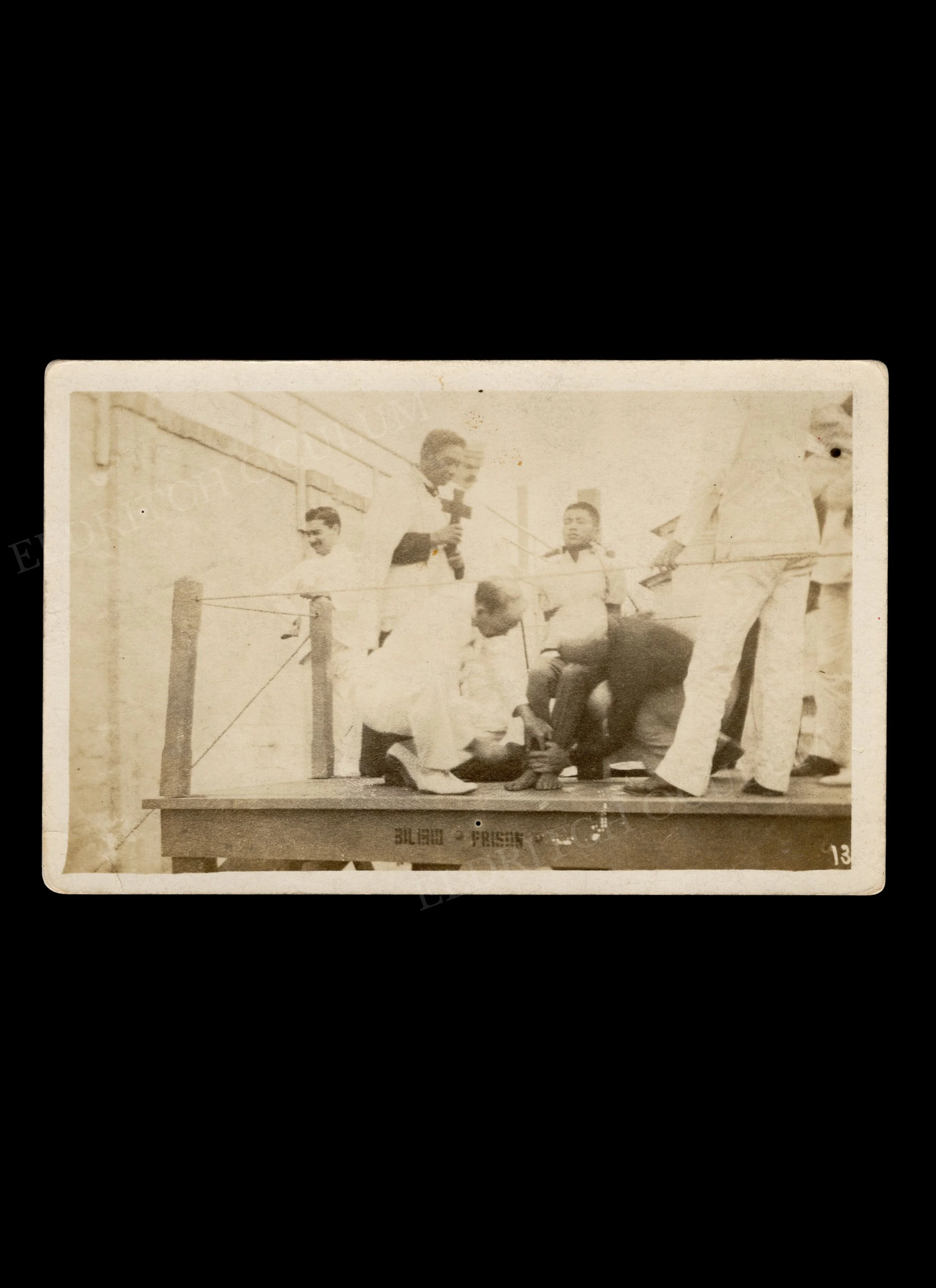 “The Spanish way of exucution...I saw this”, real-photo postcard with calligraphy on reverse in ink, c. 1910