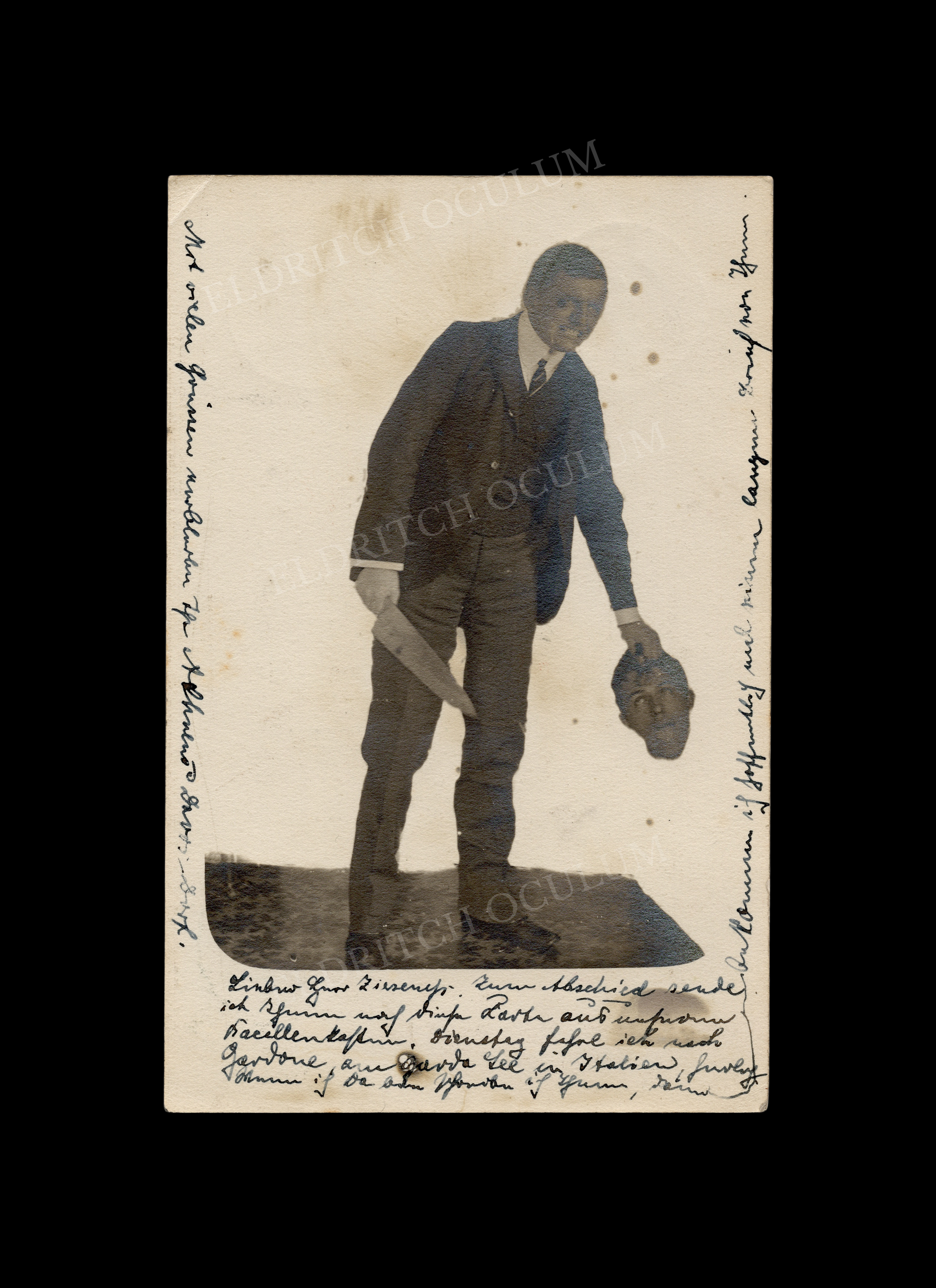 Decapitation Photomontage, real-photo postcard with handwriting in ink, Germany, c. 1902