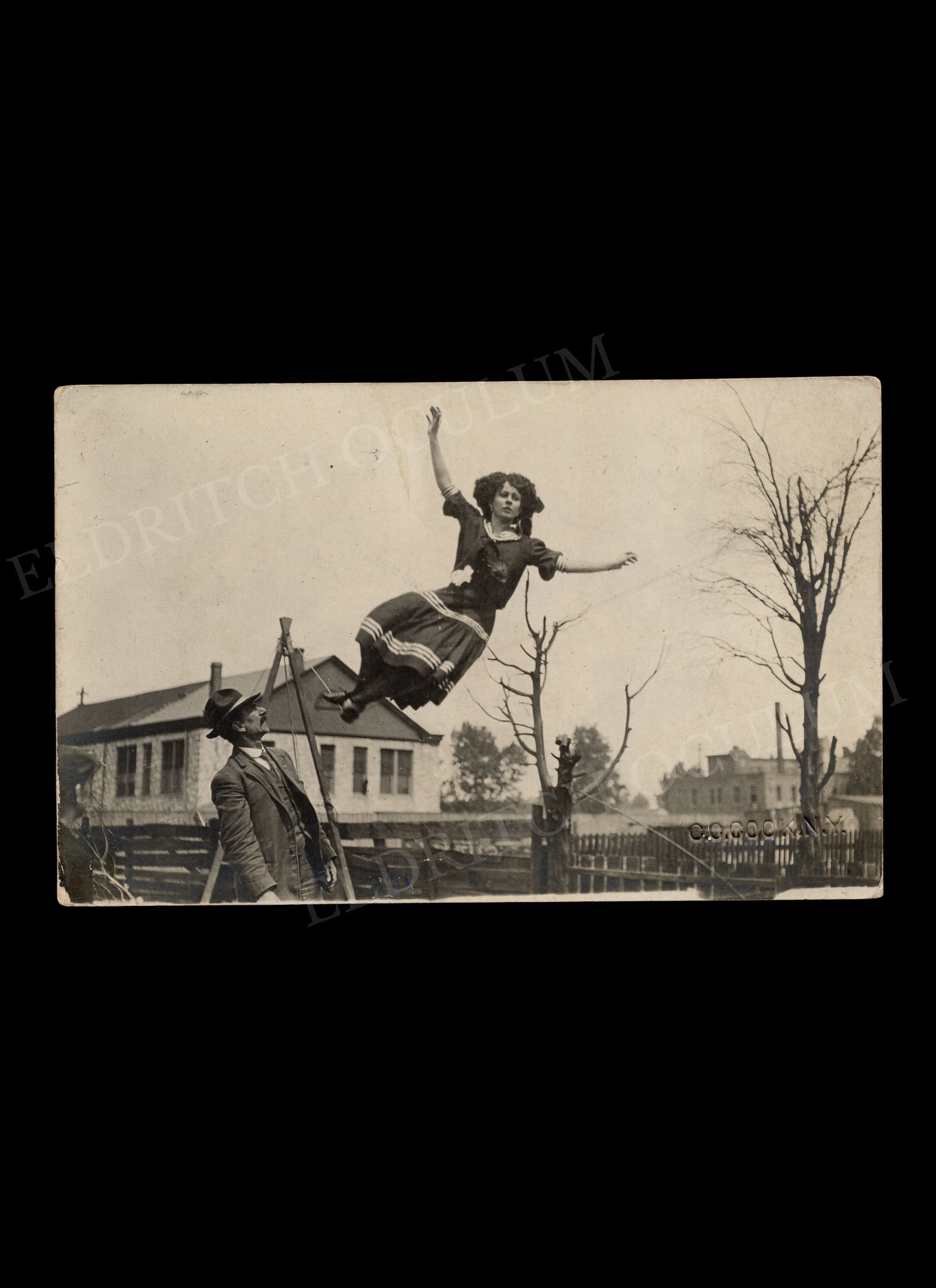 Falling Tightrope Walker, by C.C. Cook, real-photo postcard, c. 1910