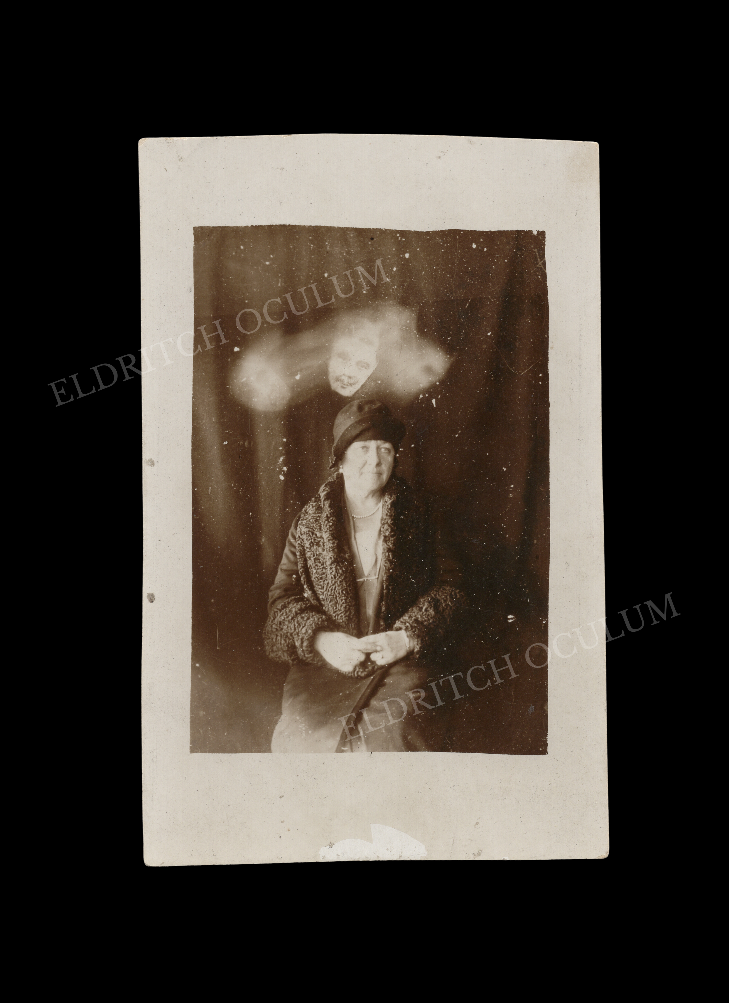 Spirit Photograph, by William Hope (Crewe Circle), real-photo postcard, c. 1920