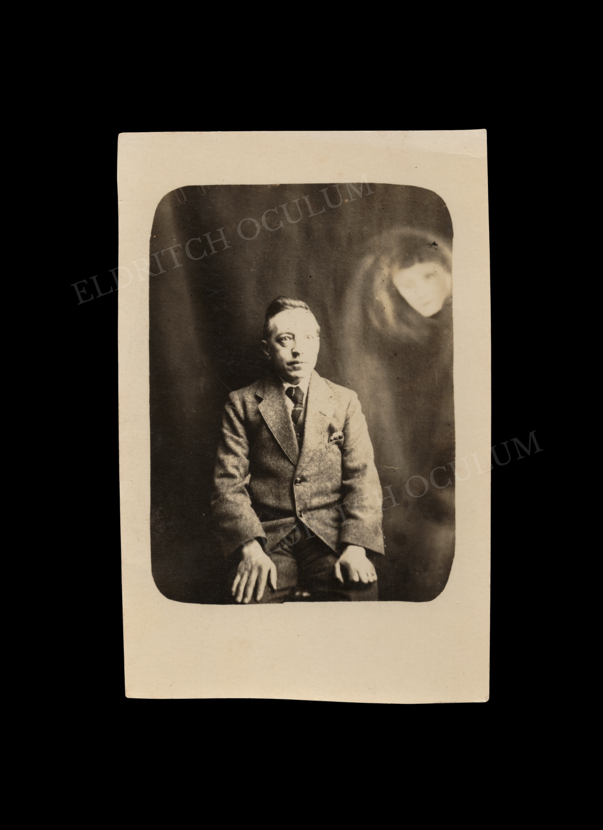 Spirit Photograph, by William Hope (Crewe Circle), real-photo postcard, c. 1920