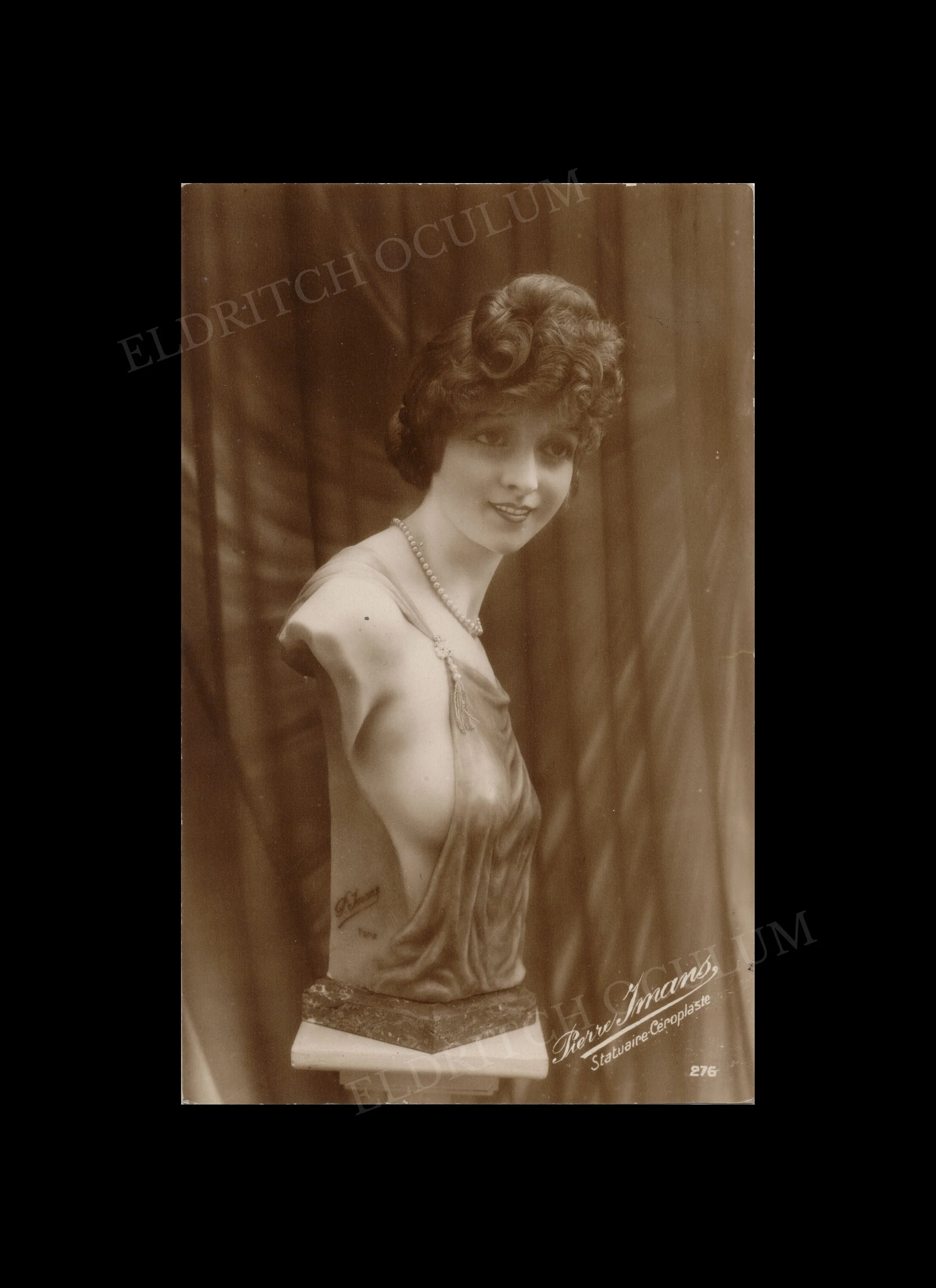 Life-like Wax Mannequin Bust by Clovis Trouille for Parisian designer, Pierre Imans, real-photo postcard, c. 1934