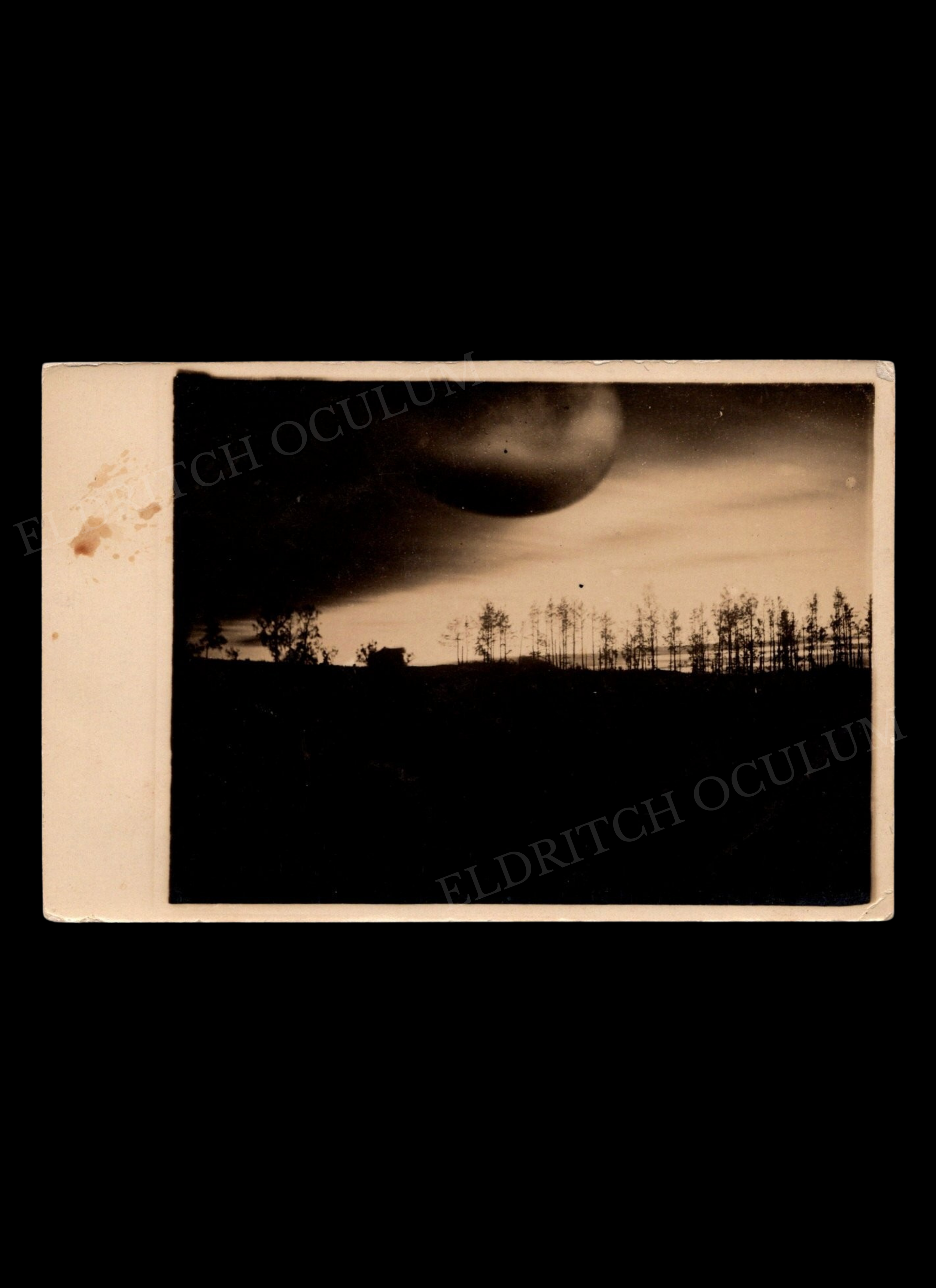 RESERVED - UFO or Mysterious Orb Over Shadowy Landscape, real-photo postcard, c. 1905