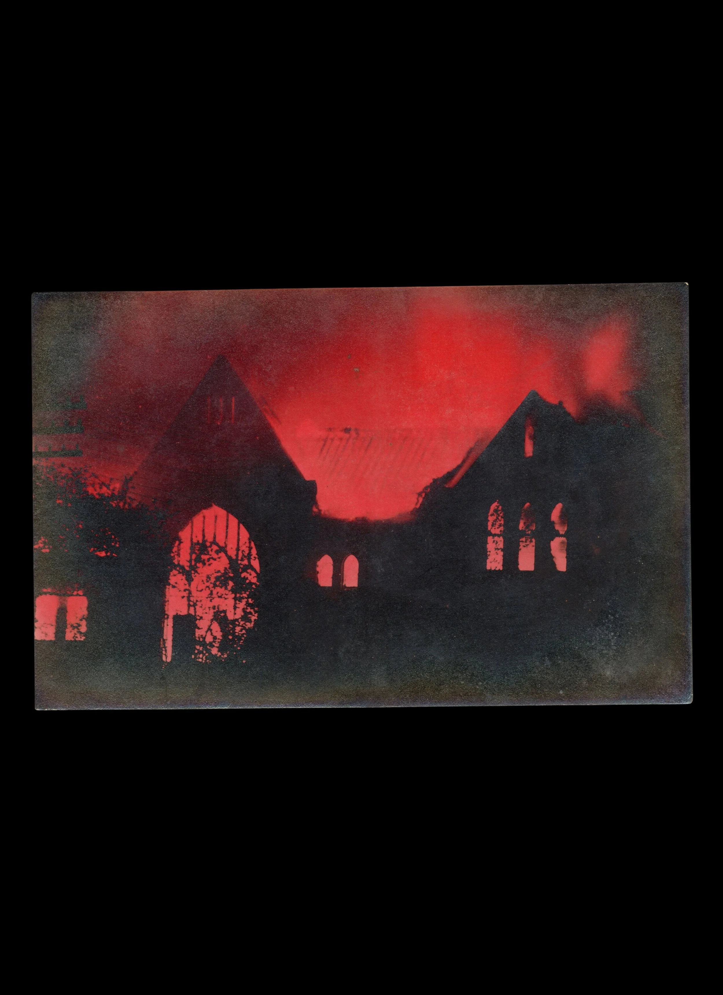 Burning Cathedral, Tinted Real-Photo Postcard, c. 1918
