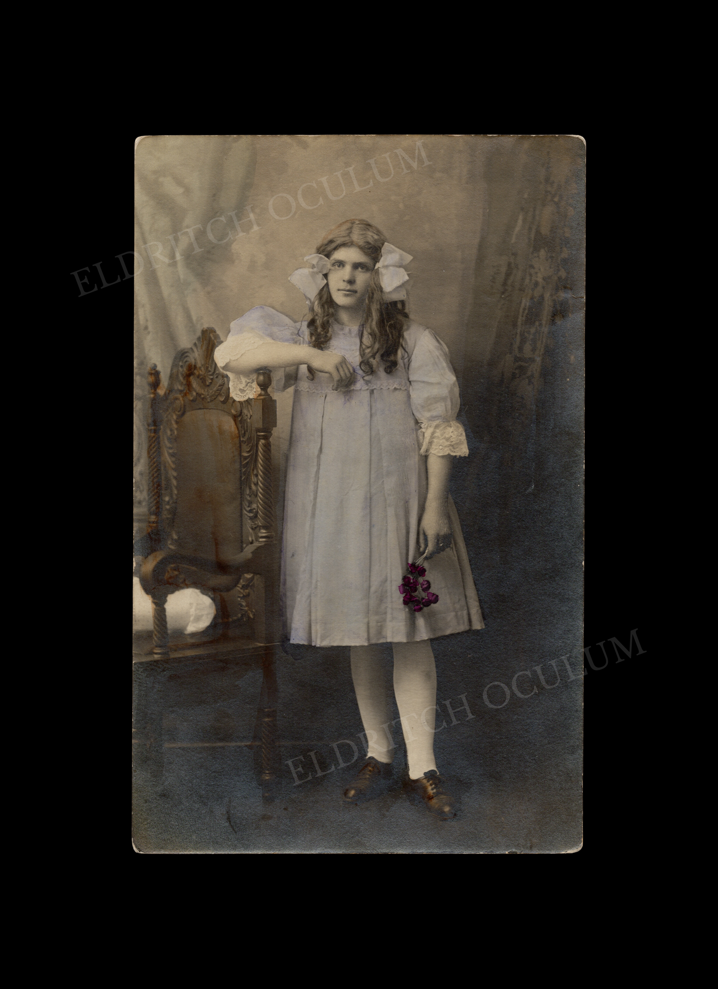 Studio Portrait of Charles E.W. Gustavson, Dressed as a Girl, hand-tinted real-photo postcard, c. 1910