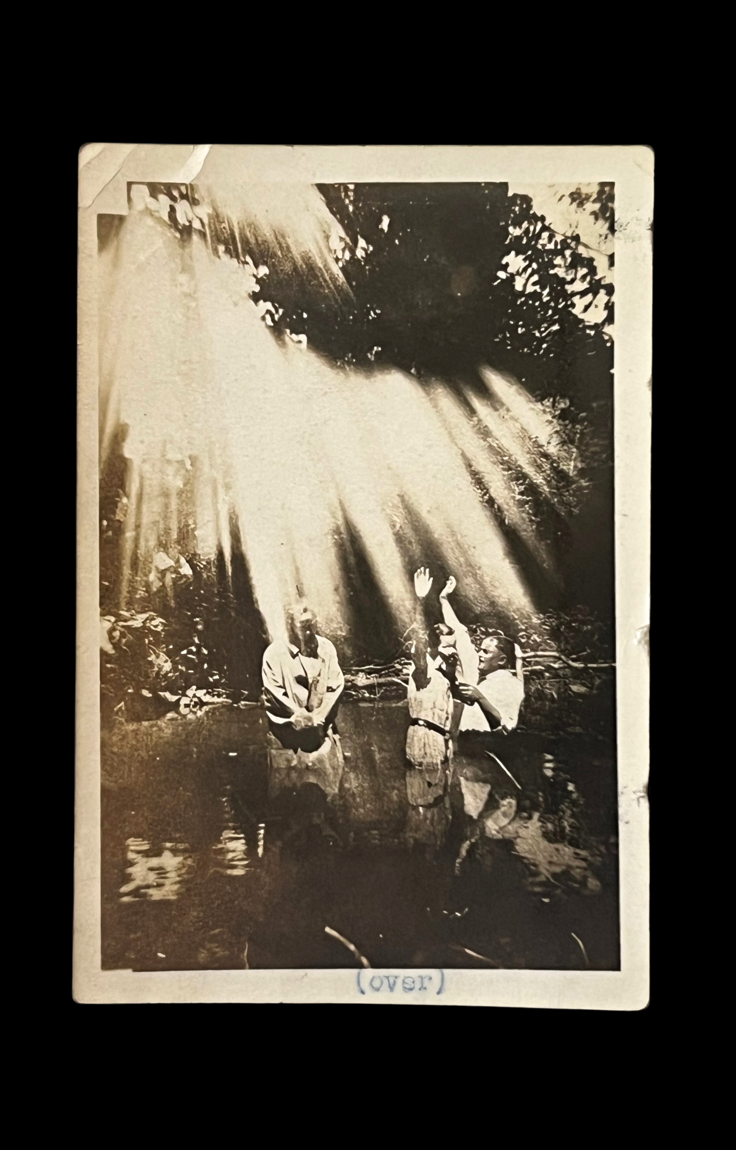 Heavenly Lights Over Baptism, Revealed on Film, by Ralph D. Bullock, Snapshot with mimeograph description, c. 1930