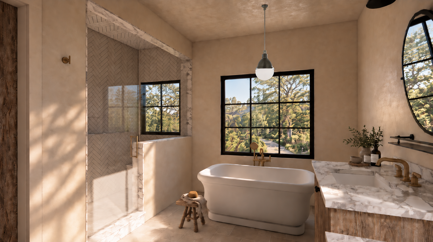 Sunlit Rustic Luxury Bathroom.png