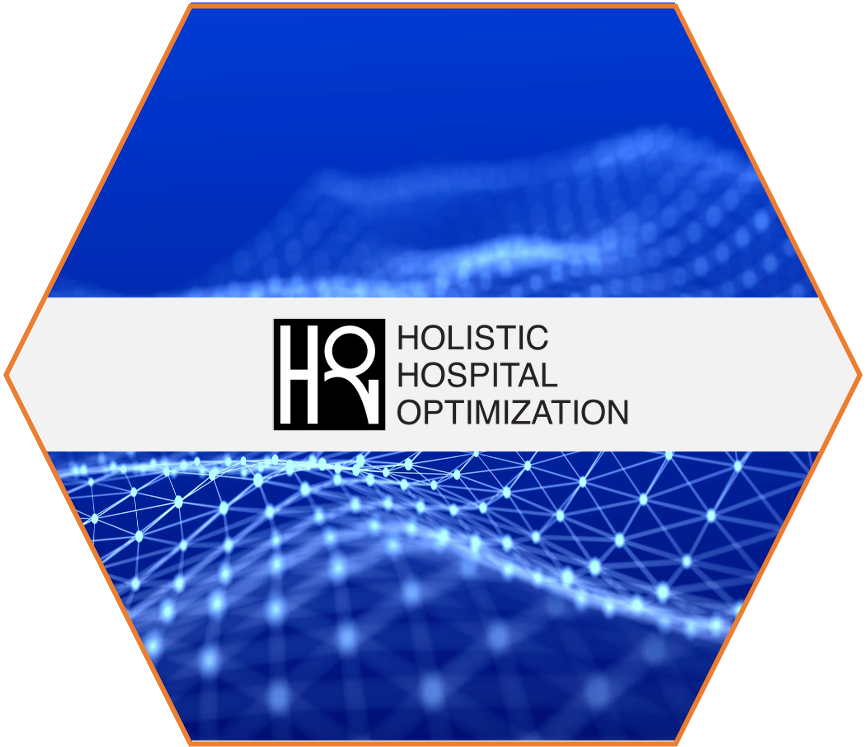 A hexagonal digital illustration with a particle-like purple and blue background and the chemical formula H2O in the center.