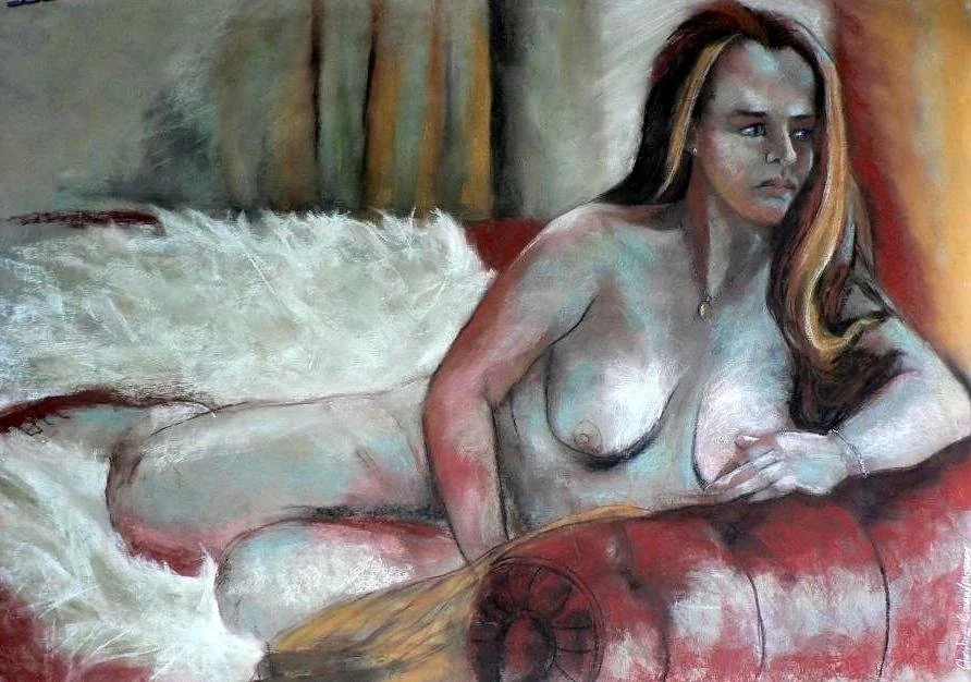 Nude on a Sheepskin
Pastel Drawing, 500mm high x 650mm wide