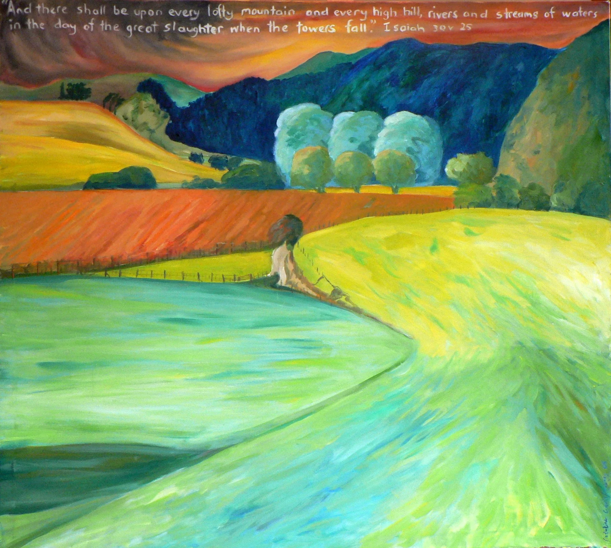 In the day of the great slaughter,when the towers fall Isaiah 30v25 (2002)
Oil painting, 1200mm high x 1200mm wide