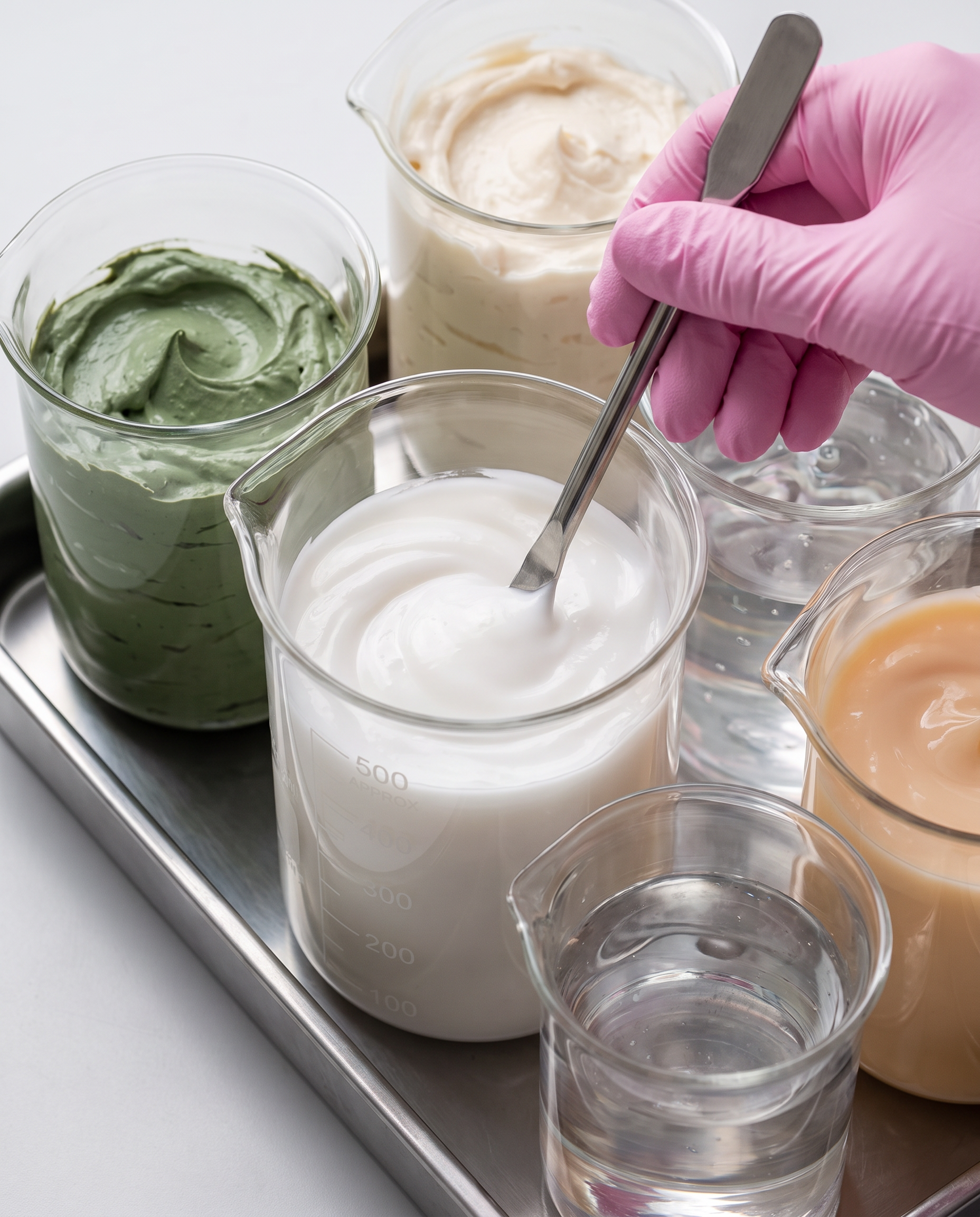 cosmeta pink gloves lab work