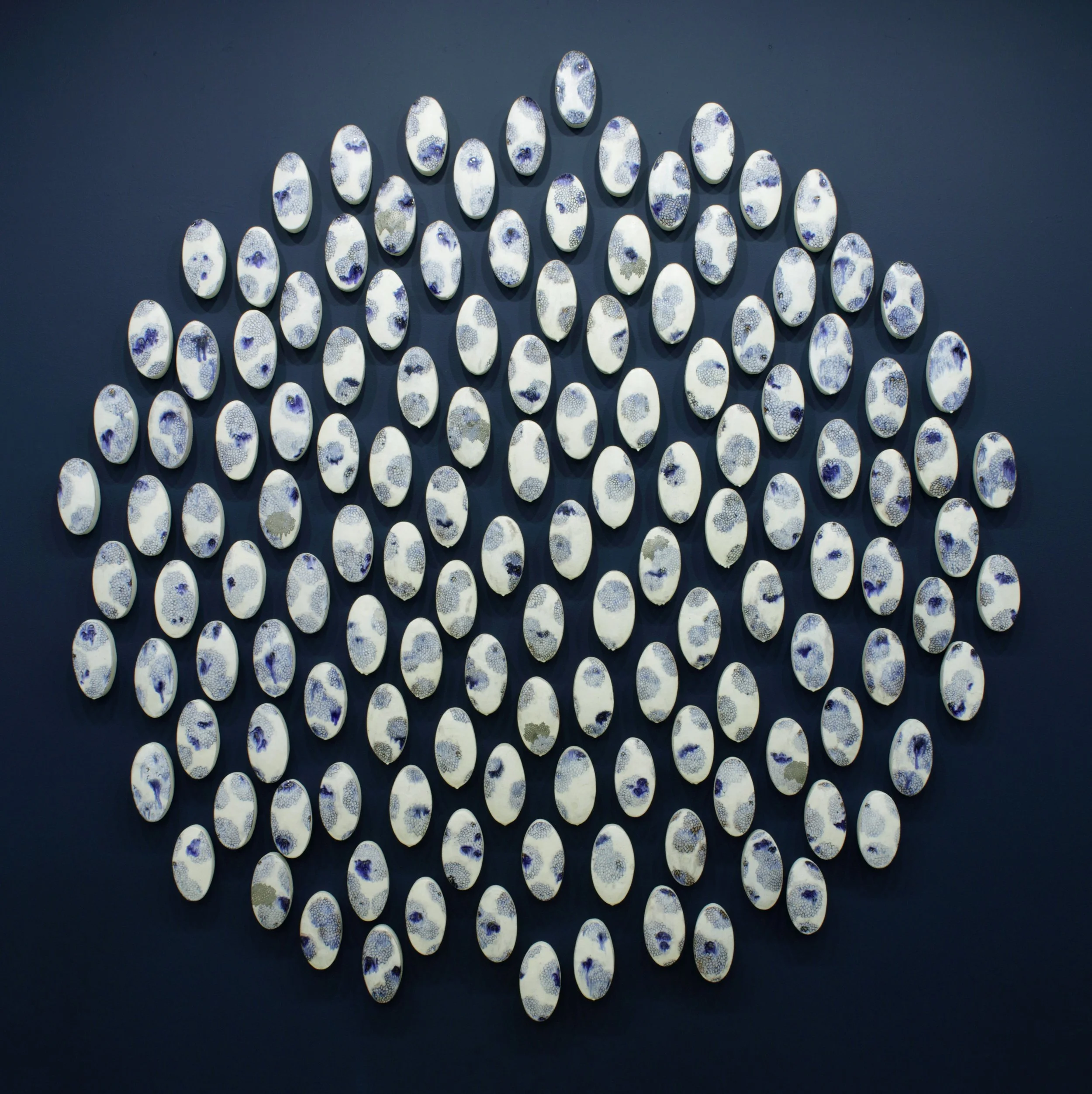   Chrysanthemum Wall , installation view Dimensions approximately 84” x 84” x 3” 